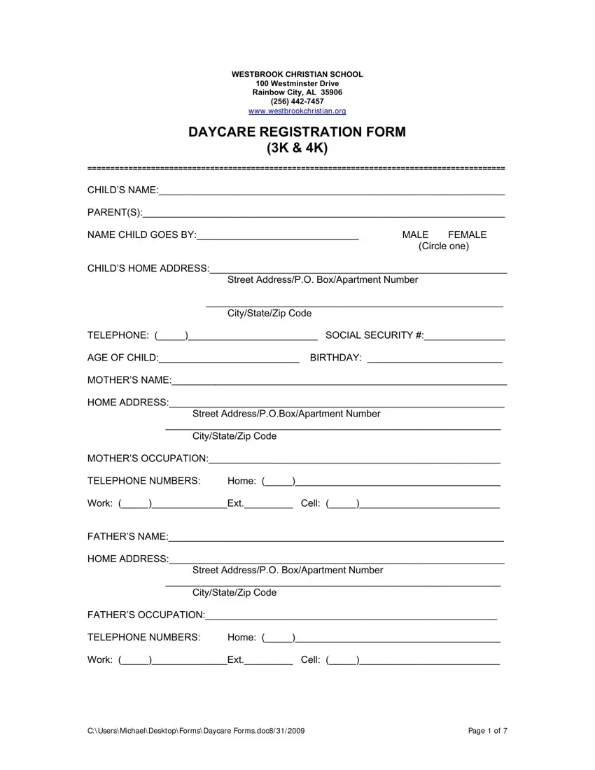 Printable Daycare Form ≡ Fill Out Printable Pdf Forms Online throughout Free Printable Child Care Forms
