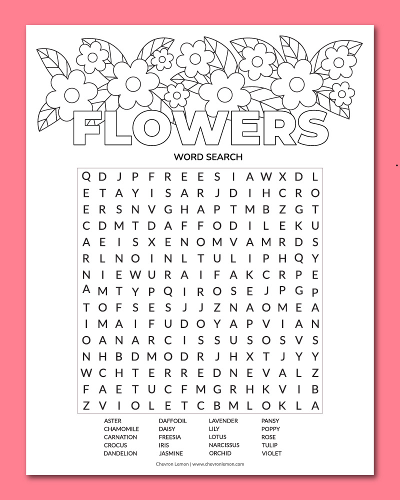 Printable Flower Word Search - Chevron Lemon for Word Search Puzzle Printable
