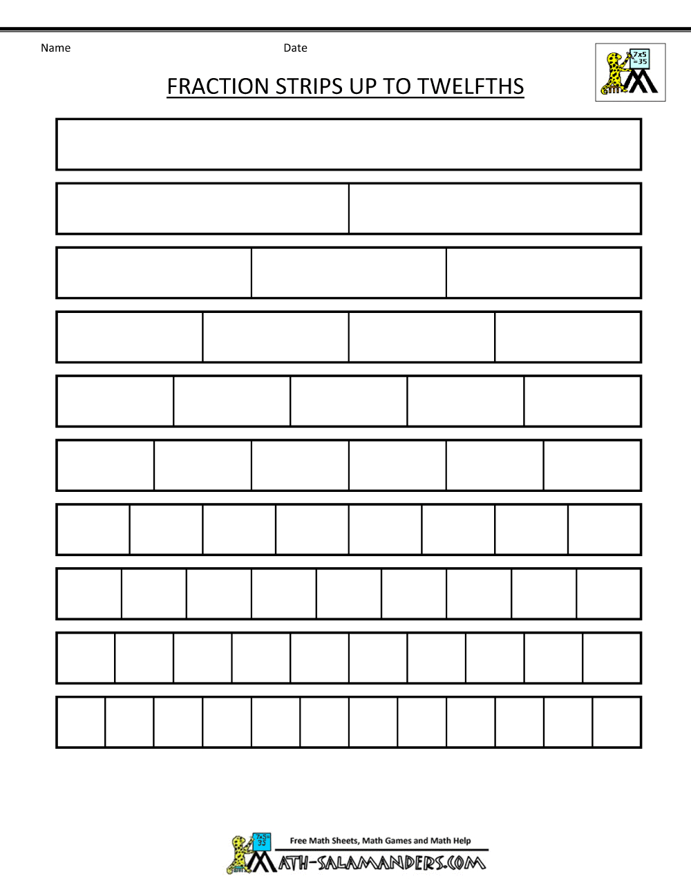 Printable Fraction Strips with Blank Fraction Strips Printable