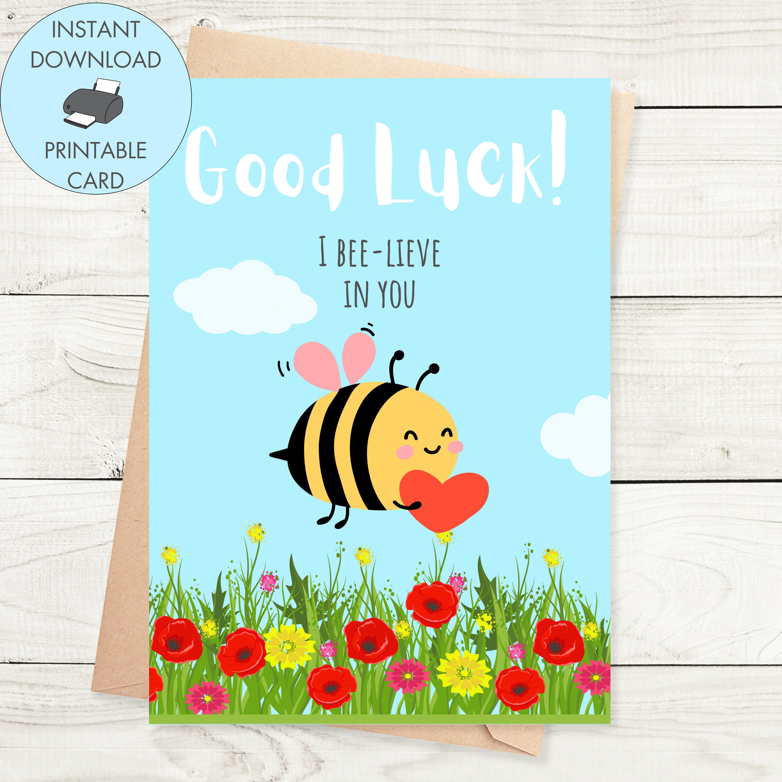 Printable Good Luck Card Bee, I Bee-Lieve In You, Printable throughout Free Printable Good Luck Cards