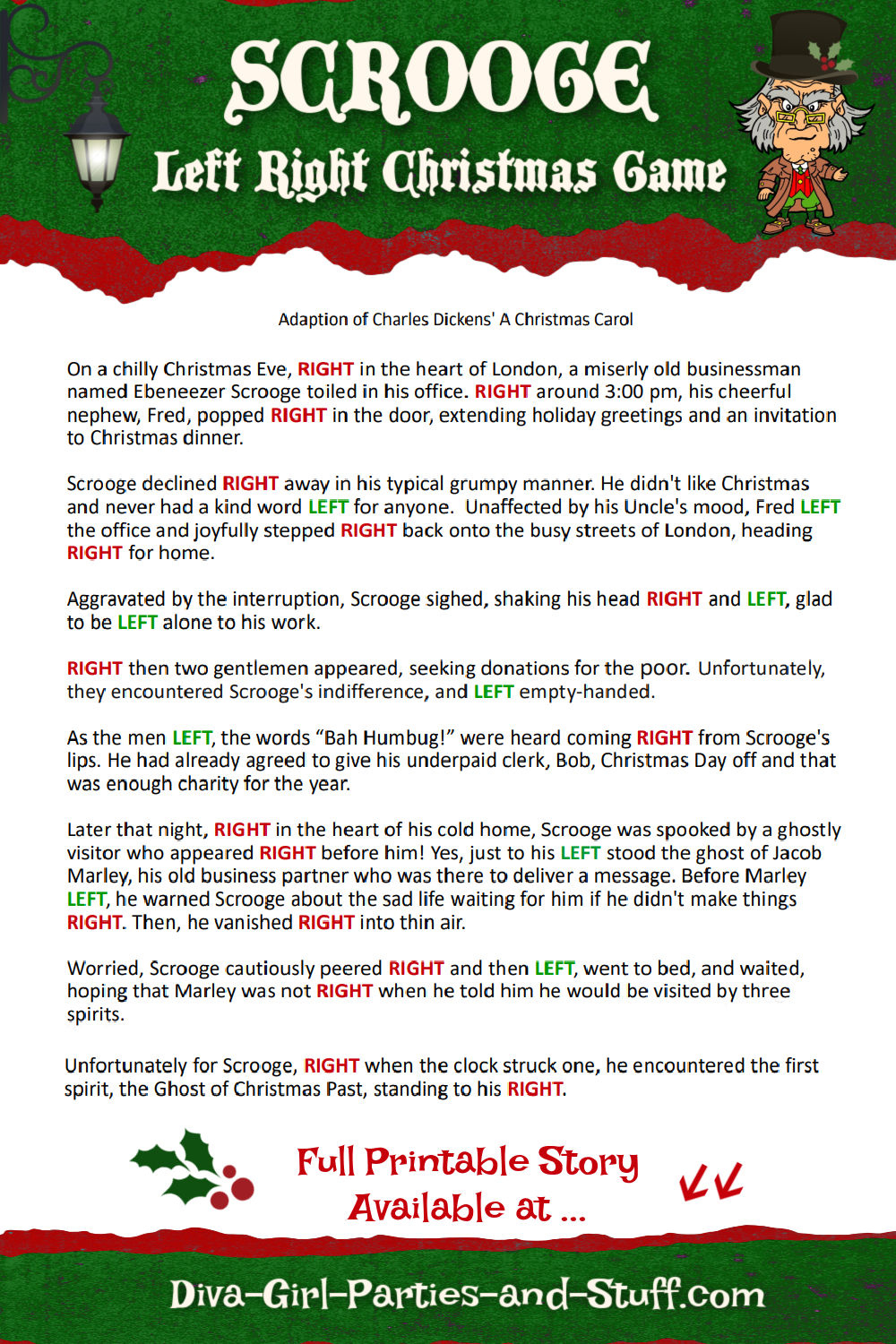 Printable Left Right Christmas Game Story Of Scrooge for Free Left Right Christmas Game Printable