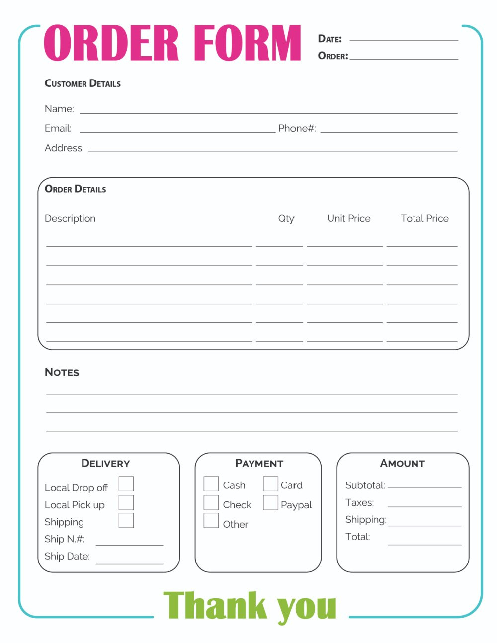 Printable Order Form Template (2 Options) throughout Small Business Free Printable Order Forms