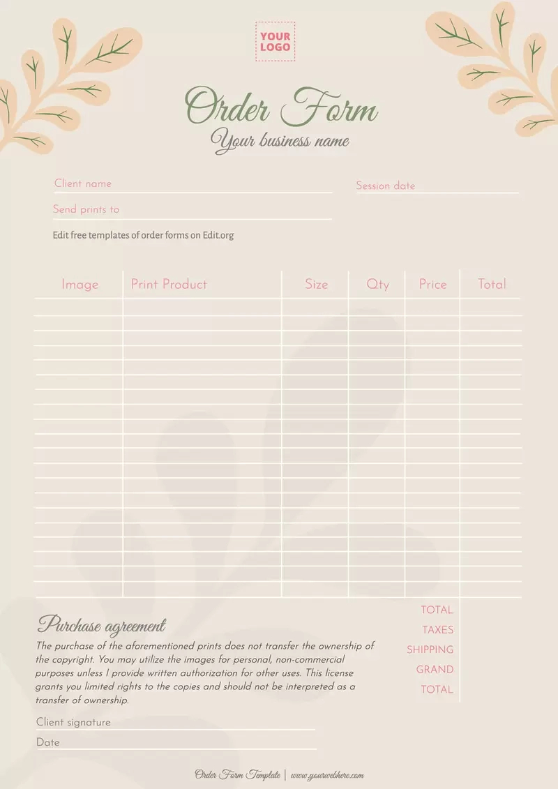 Printable Order Form Templates with regard to Small Business Free Printable Order Forms