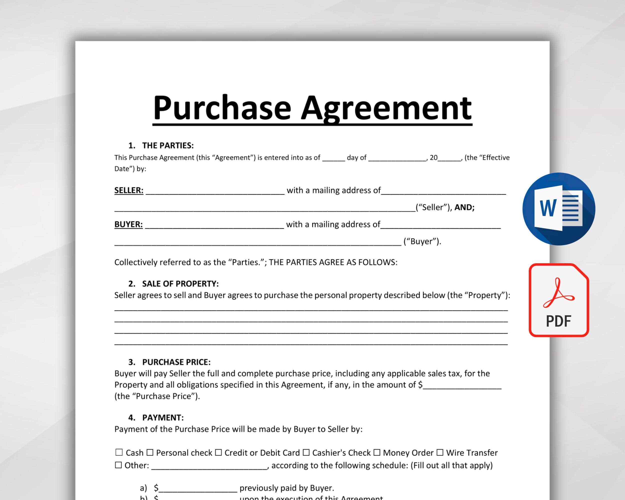 Printable Purchase Agreement Template. Editable Purchase And Sale throughout Printable Simple Sales Agreement Template