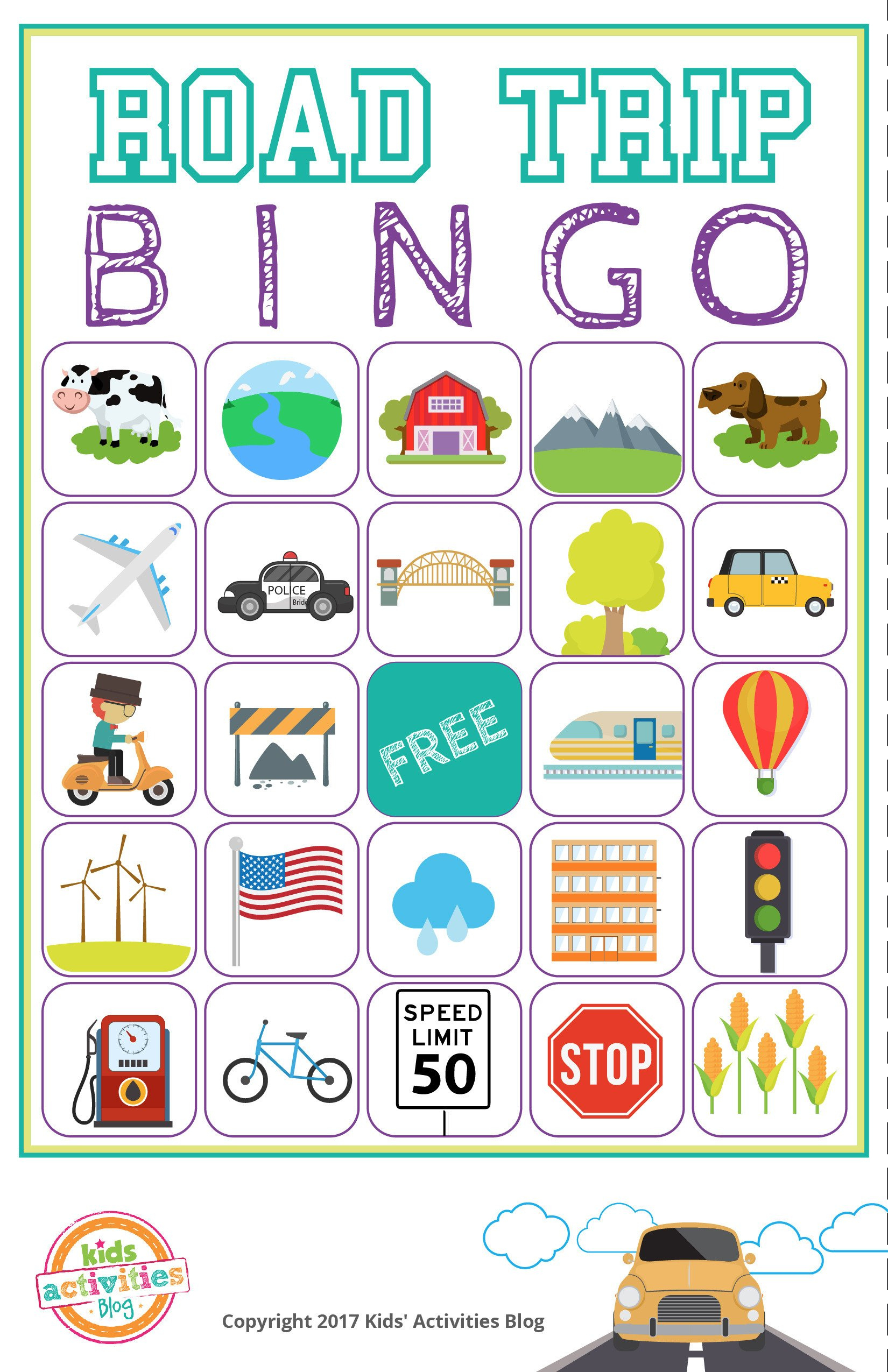 Printable Road Trip Bingo • Kids Activities Blog within Road Trip Bingo Printable Free