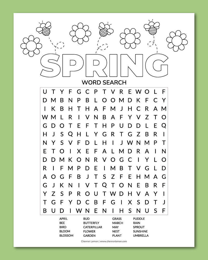 Printable Spring Word Search - Chevron Lemon in Spring Word Search Printable Free