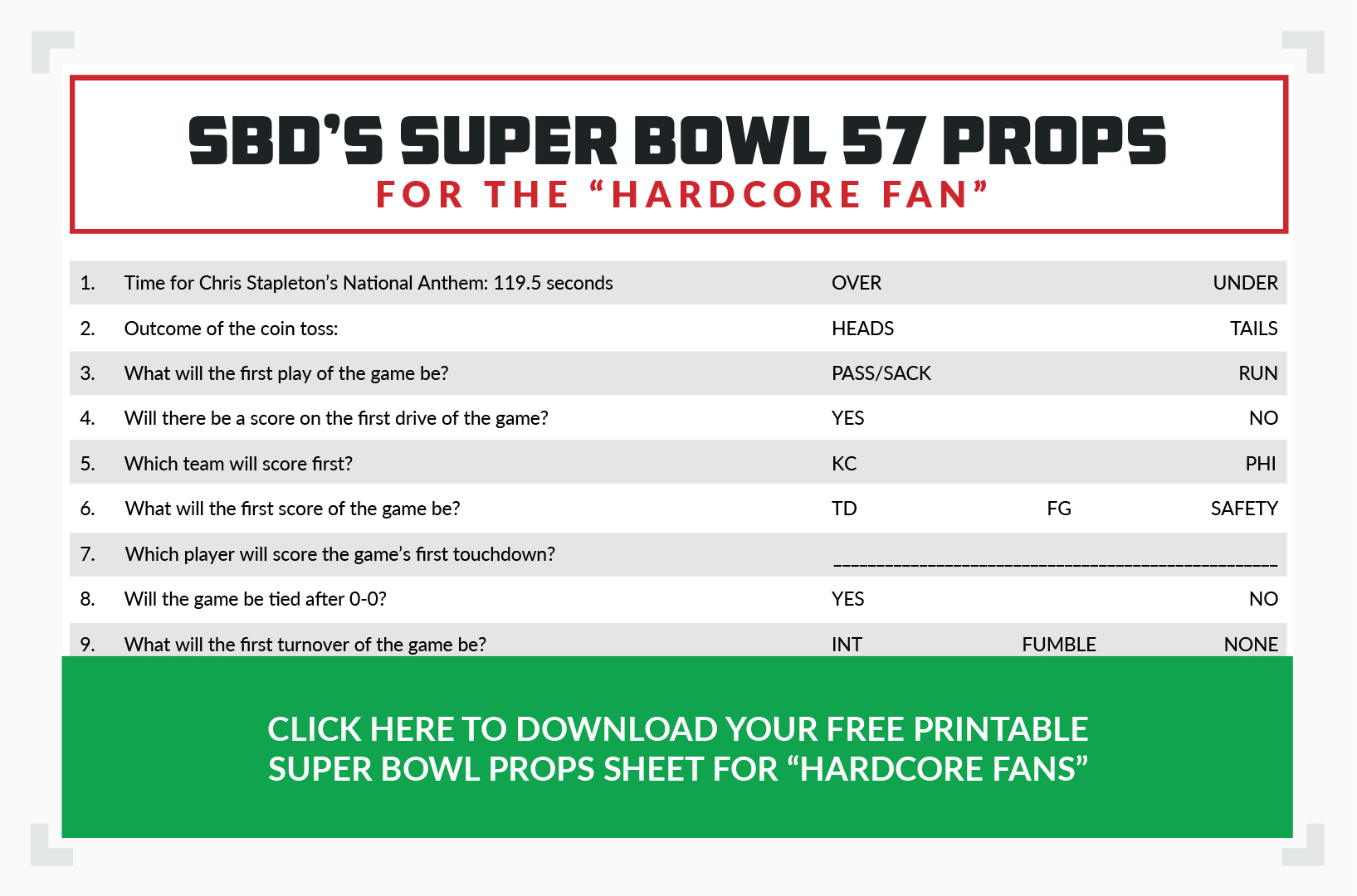 Printable Super Bowl 57 Props Sheet - Download The 2023 Sheet with Super Bowl Prop Bet Sheet Printable