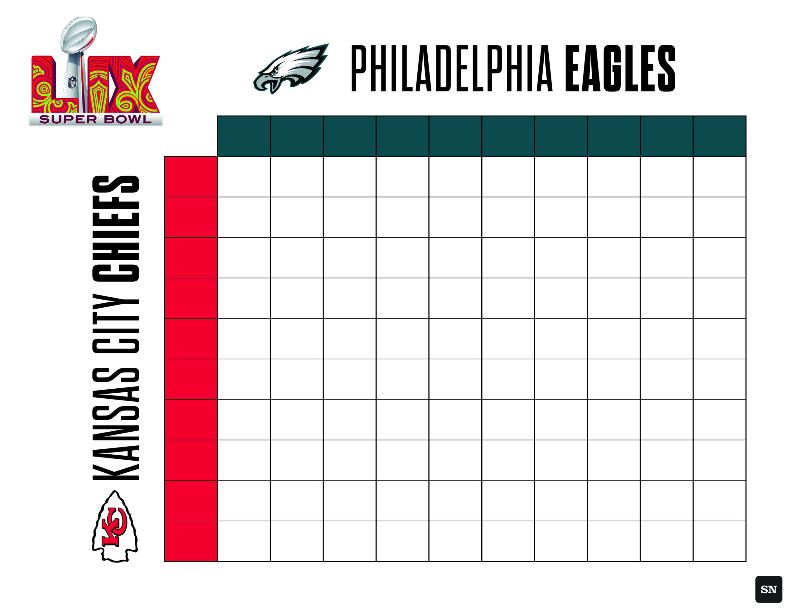 Printable Super Bowl Squares Grid For Eagles Vs. Chiefs In 2025 regarding Printable Super Bowl Squares Free