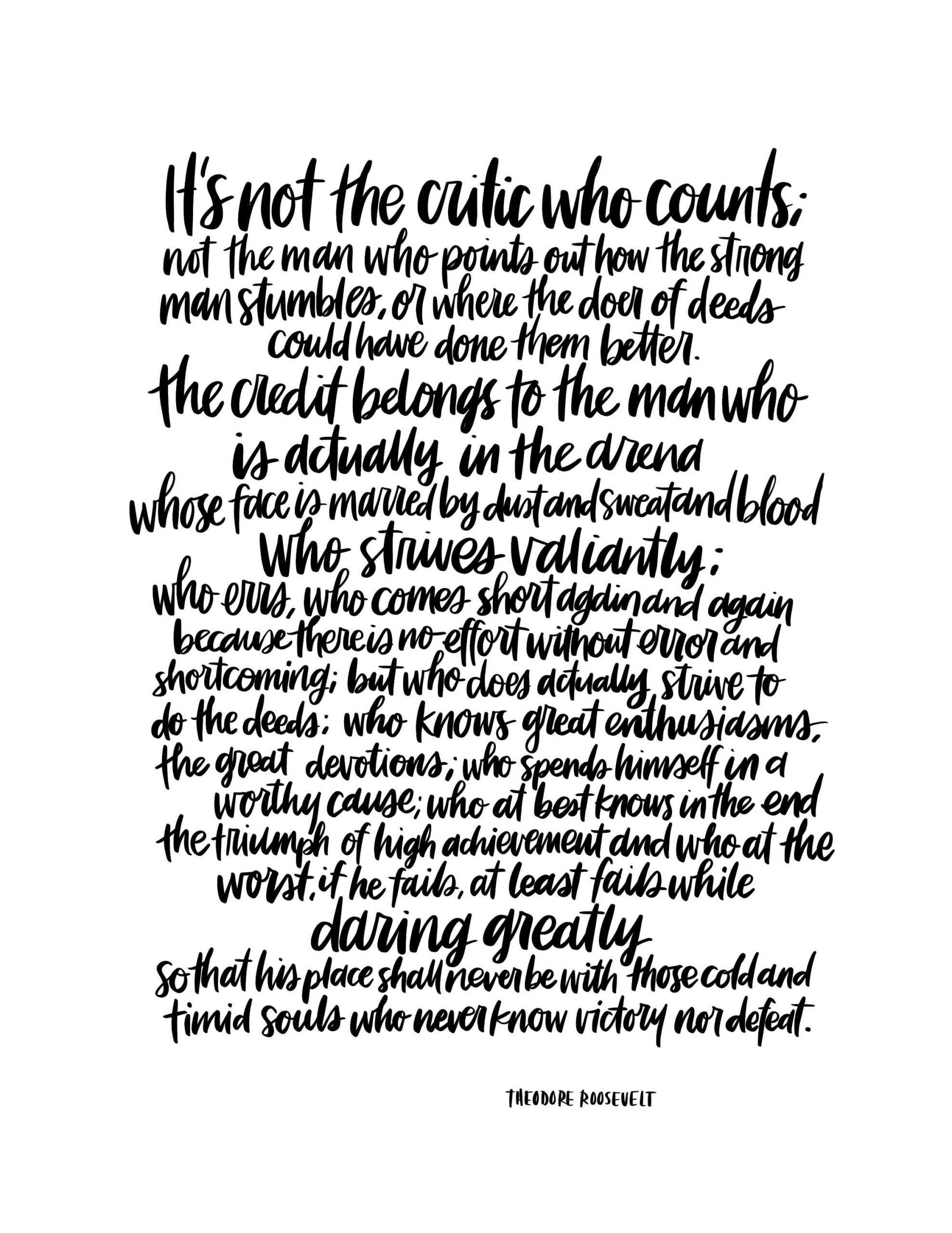 Printable The Man In The Arena Theodore Roosevelt Inspirational within Printable Man in the Arena Quote