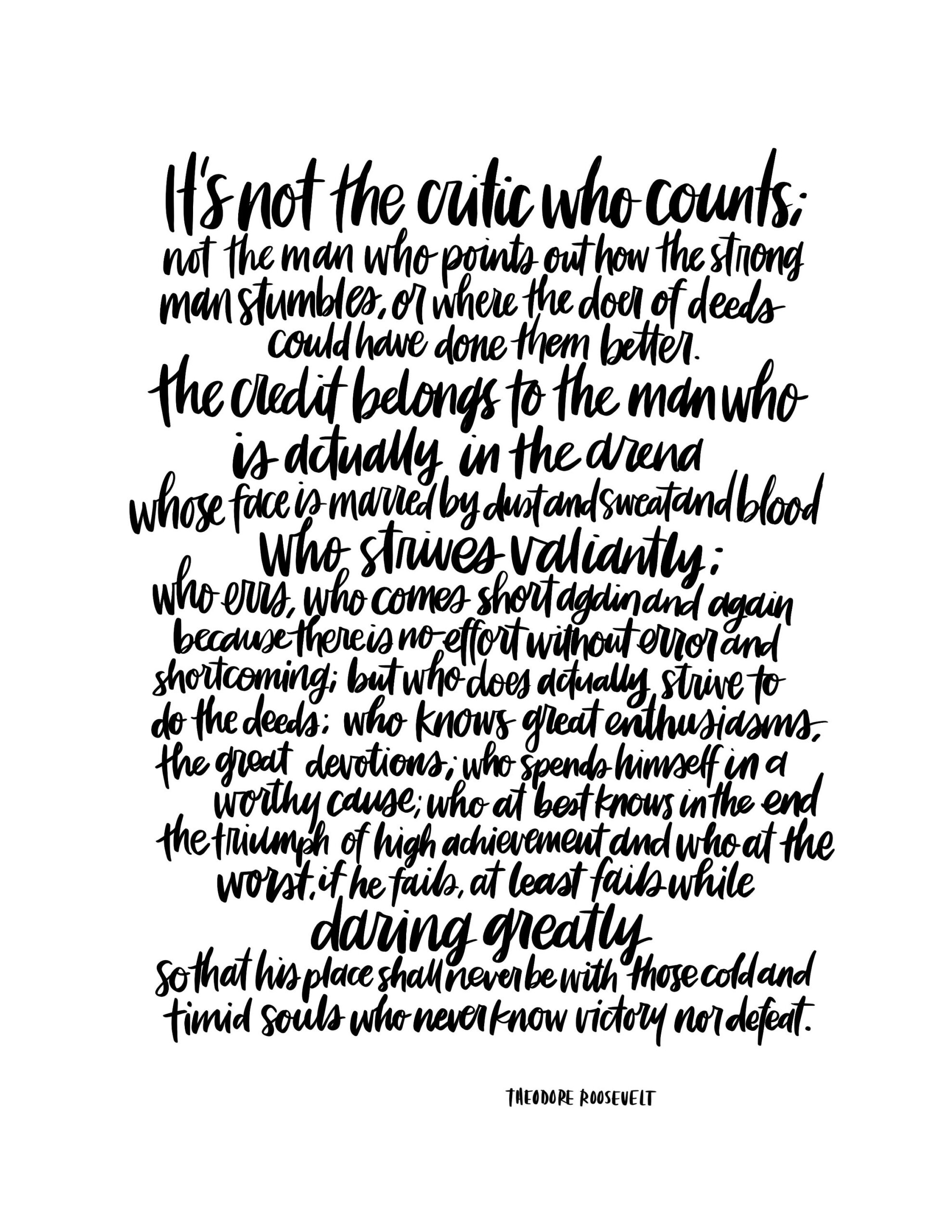 Printable The Man In The Arena Theodore Roosevelt Inspirierendes in Man in the Arena Printable