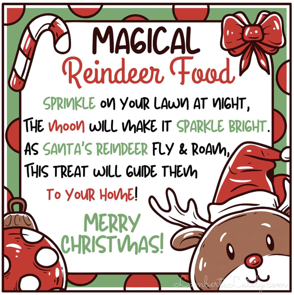 Reindeer Food Recipe & Poem Printable | Lamberts Lately pertaining to Free Printable Magical Reindeer Food Poem