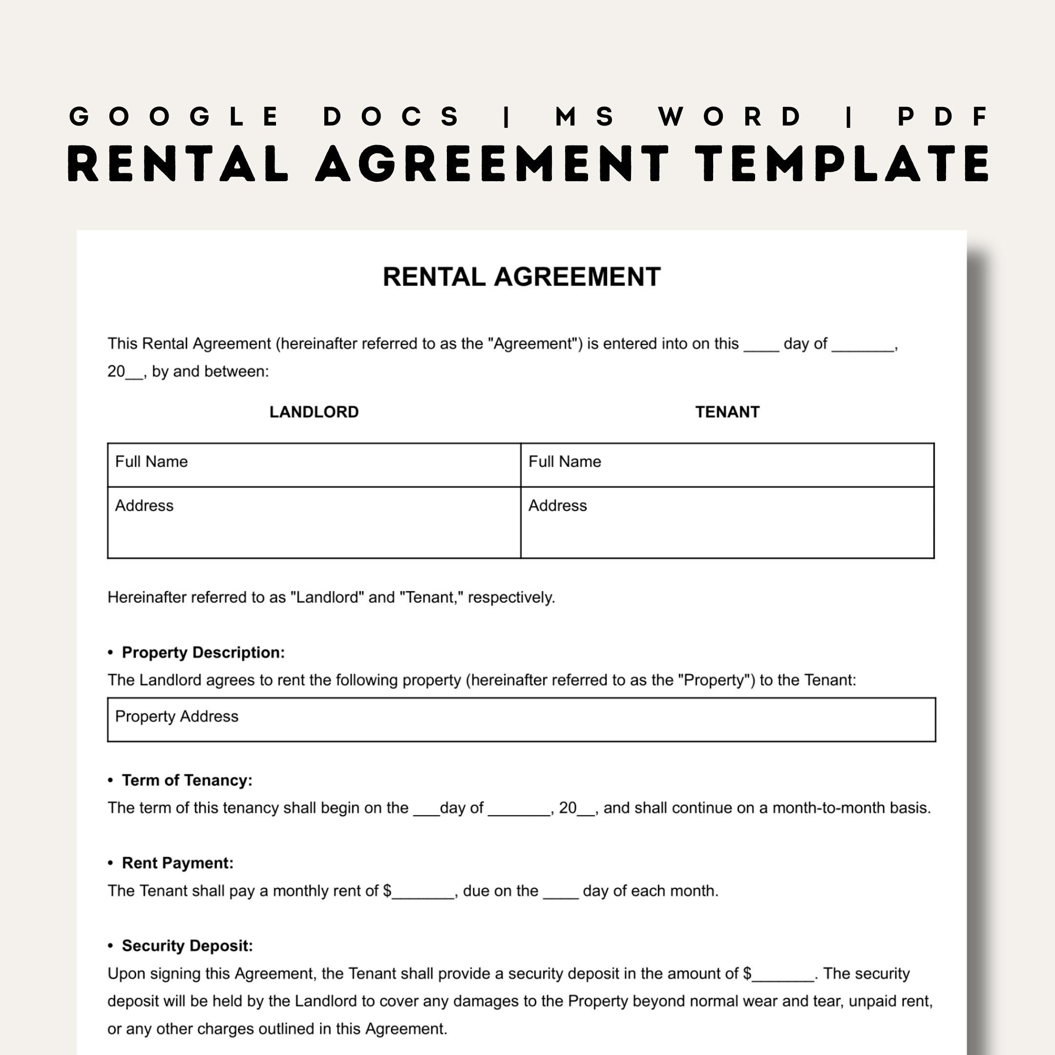 Rental Agreement Templates | Simple Editable Rental Agreements in Printable Simple House Rental Agreement
