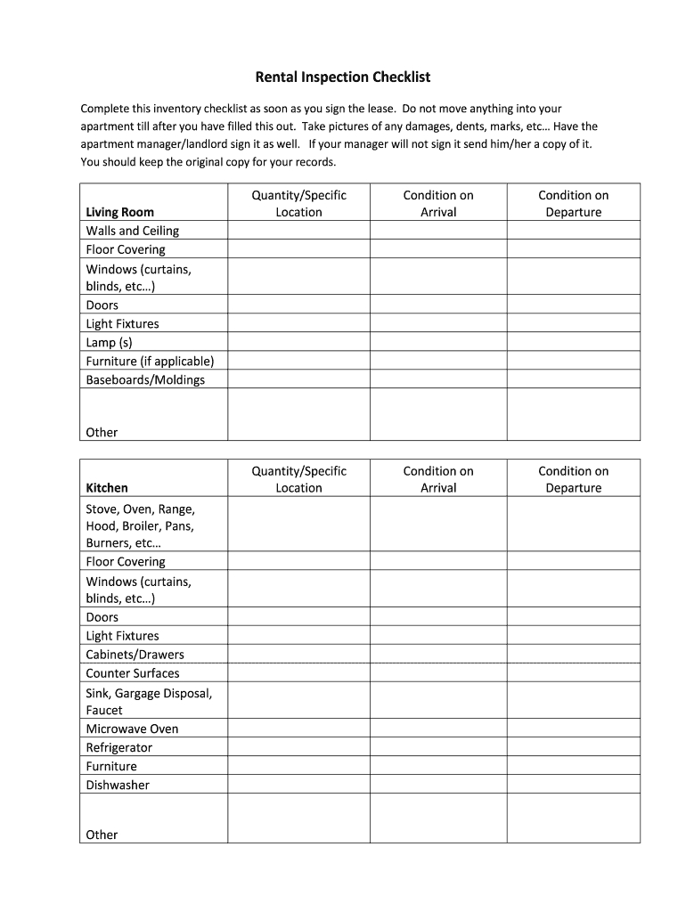 Rental Inspection Checklist Form - Fill Online, Printable pertaining to Printable Rental Inspection Checklist Free