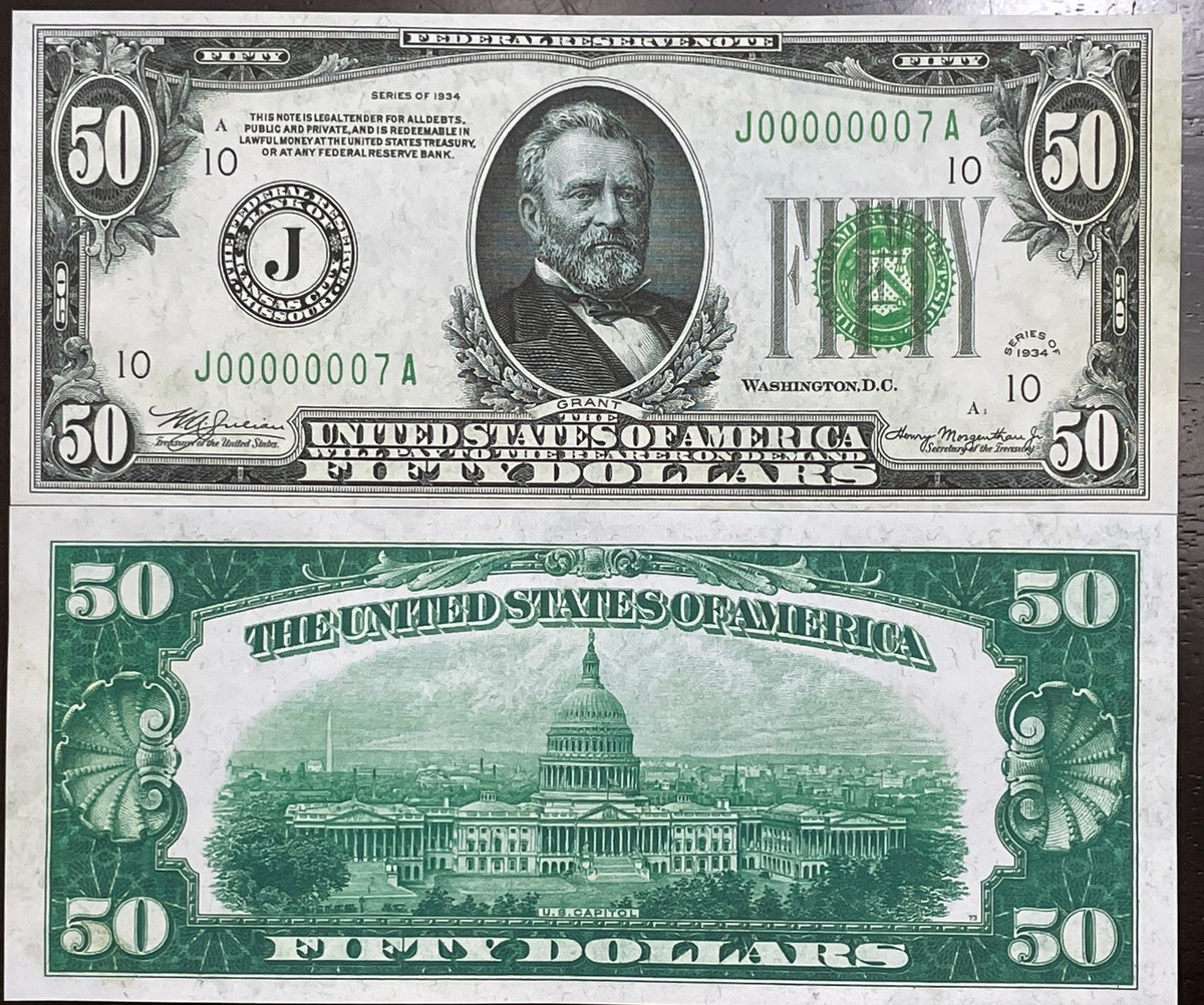 Reproduction 1934 $50 Bill Federal Reserve Note Currency Copy Usa inside Printable High Resolution 50 Dollar Bill