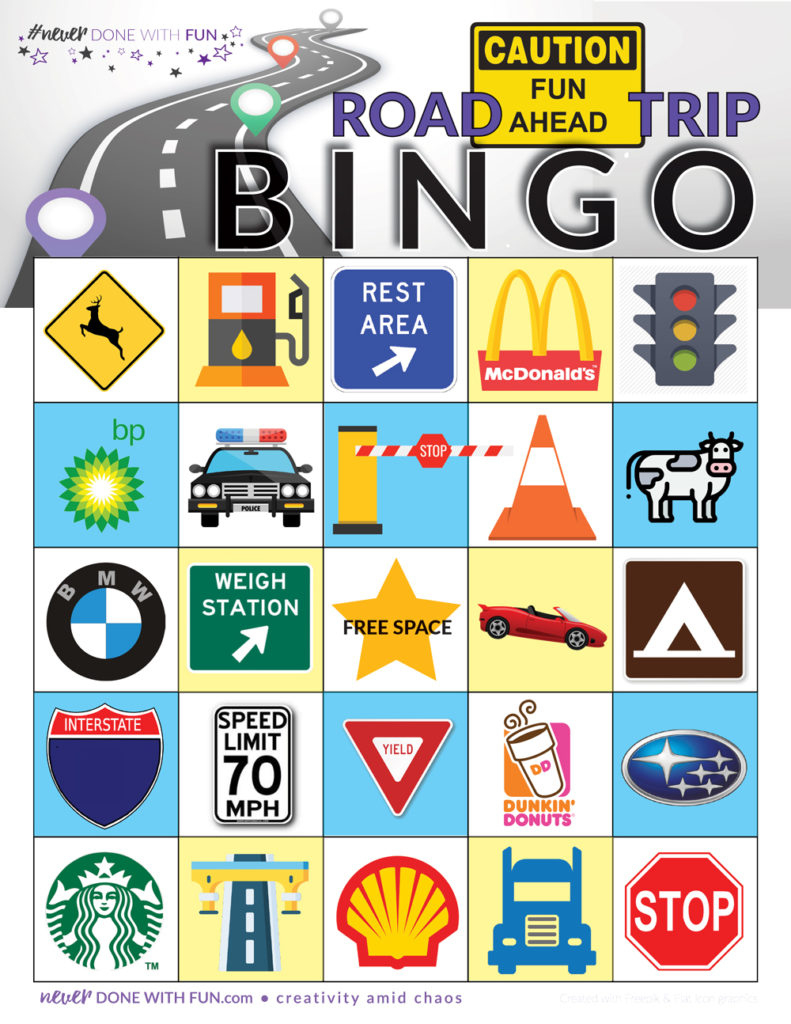 Road Trip Bingo Free Printable - #Neverdonewithfun inside Road Trip Bingo Printable Free
