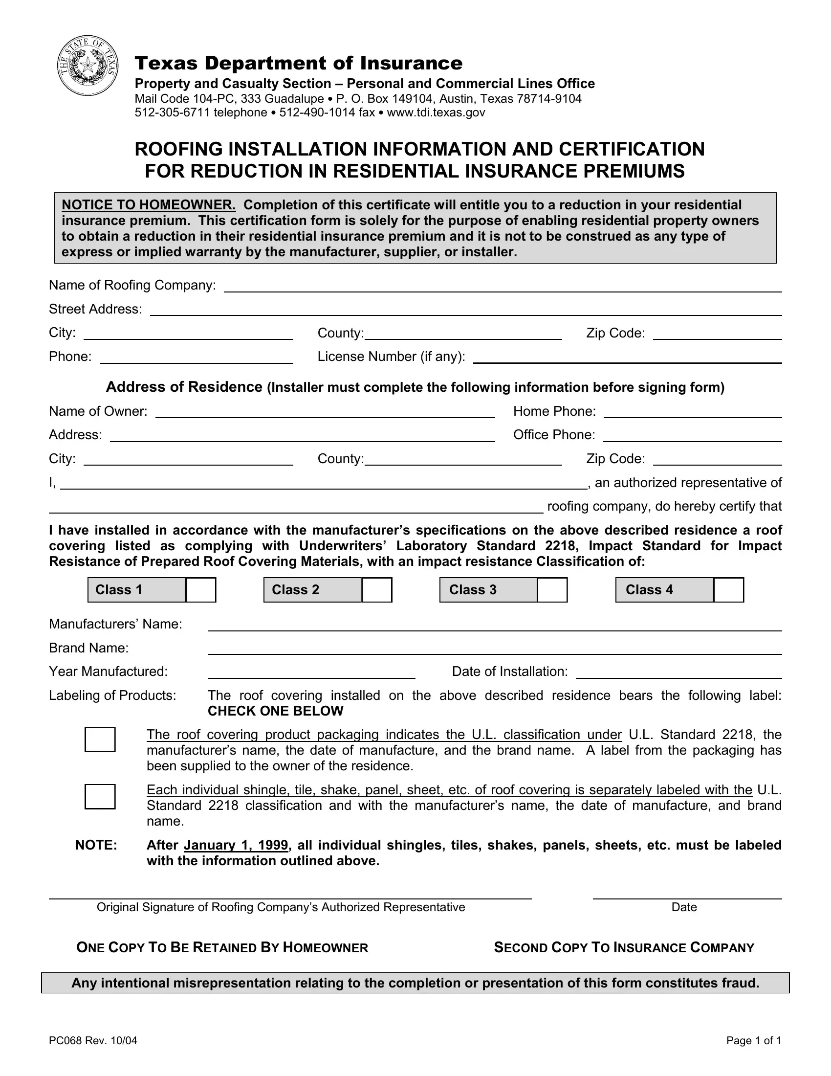 Roofing Certificate Form ≡ Fill Out Printable Pdf Forms Online within Printable Roofing Certificate Of Completion