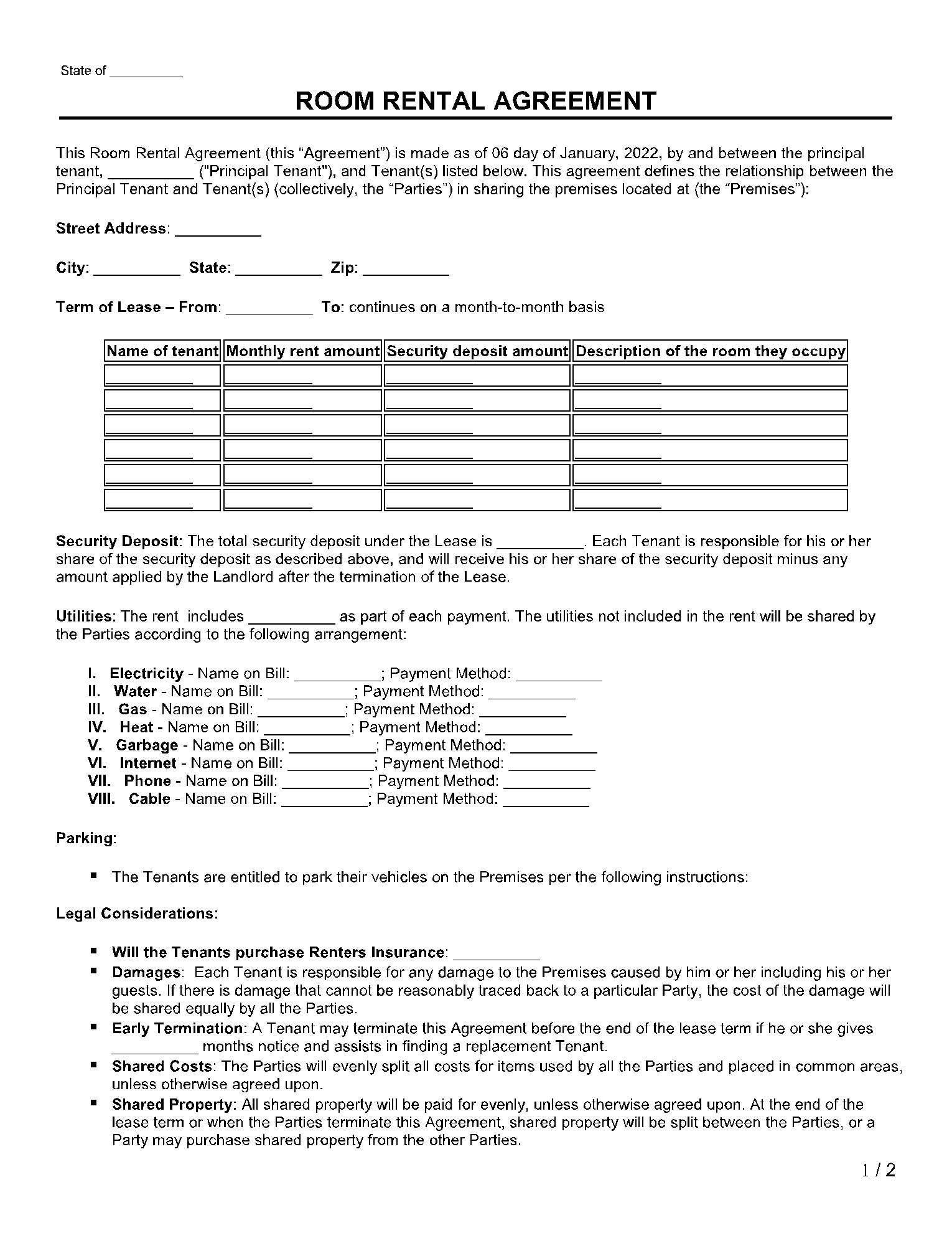 Room Rental Agreement Template (2021 Updated) | Cocosign in Free Printable Room Rental Agreement