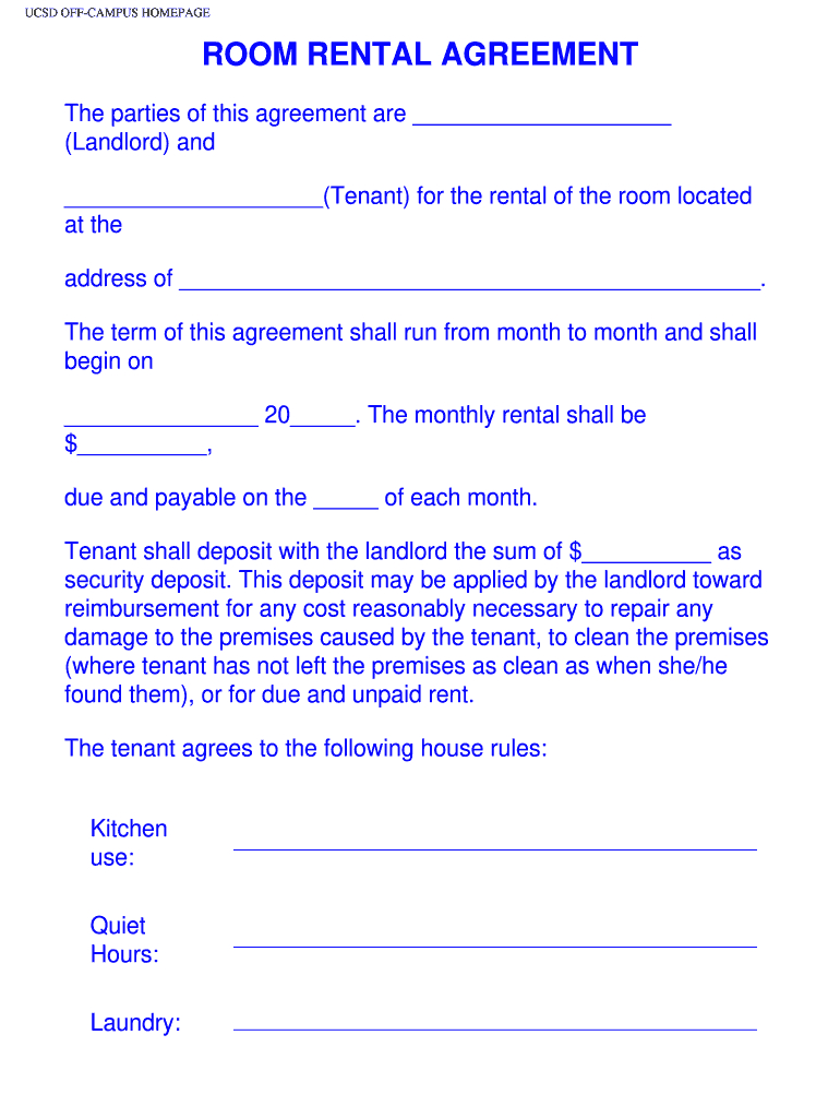Room Rental Agreement Template Word Doc: Fill Out & Sign Online inside Free Printable Room Rental Agreement