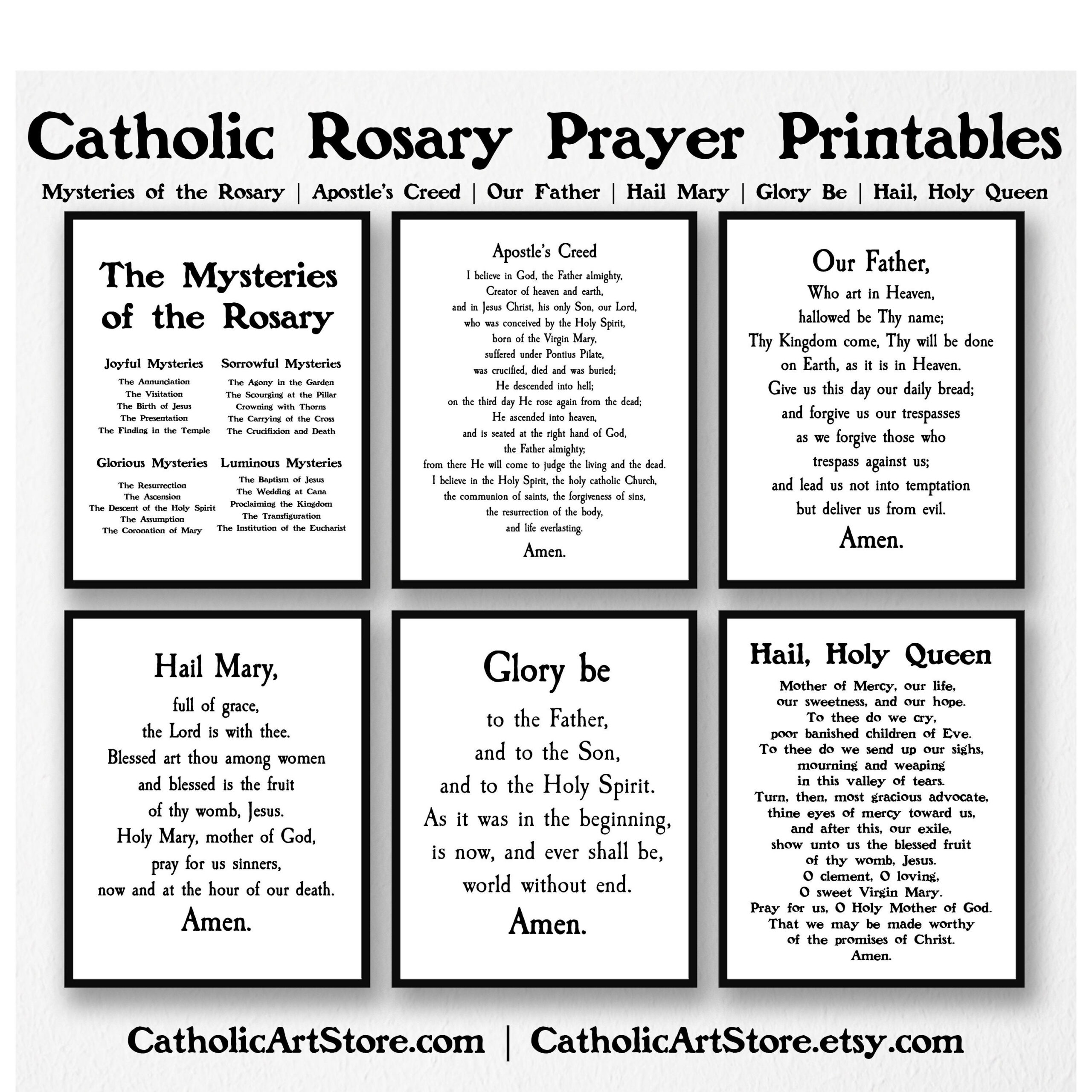 Rosary Printable Prayer Set, 7 Prayer Set, Mysteries Of The Rosary regarding Printable Rosary Prayer in English