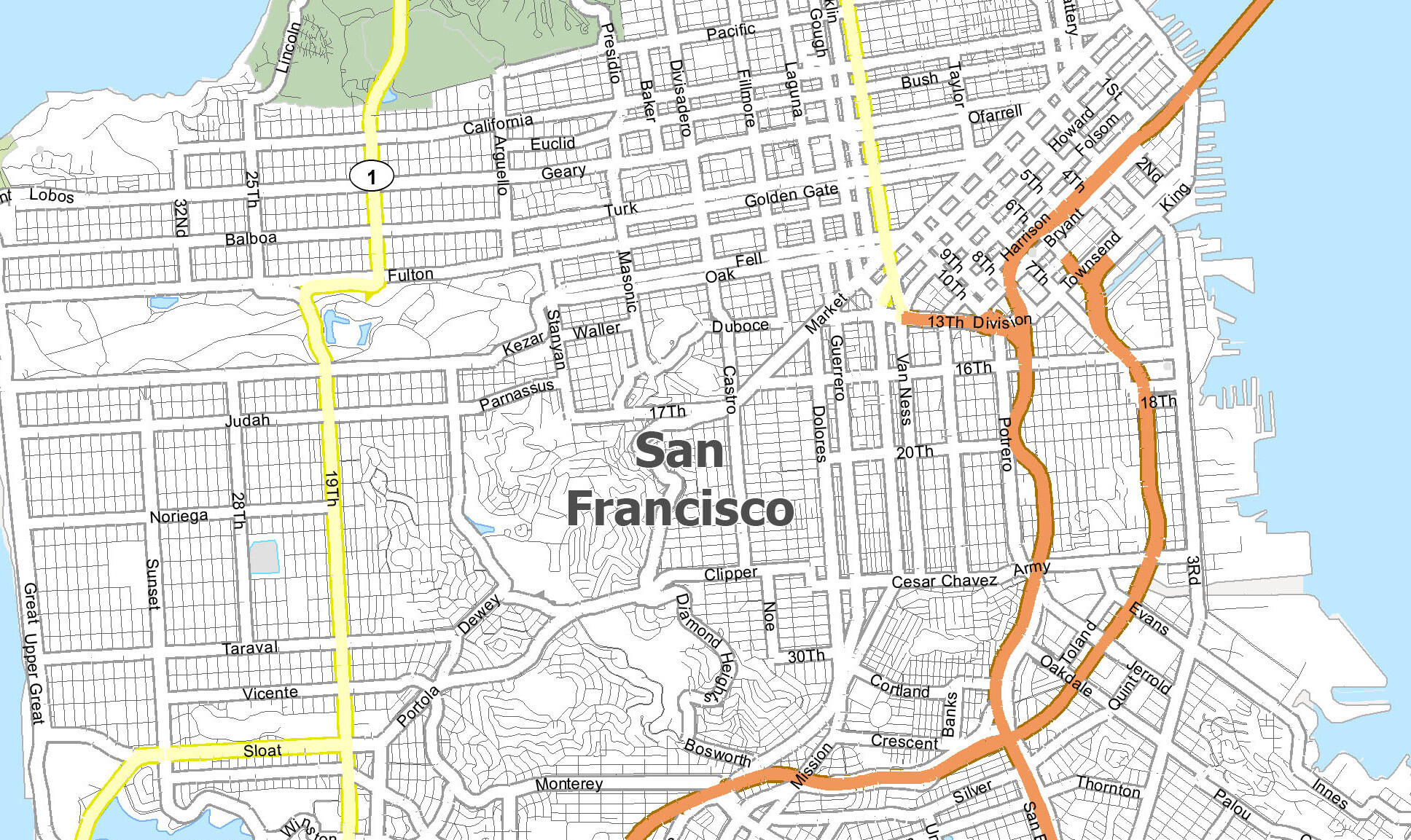 San Francisco Map, California - Gis Geography inside Map Of San Francisco Printable