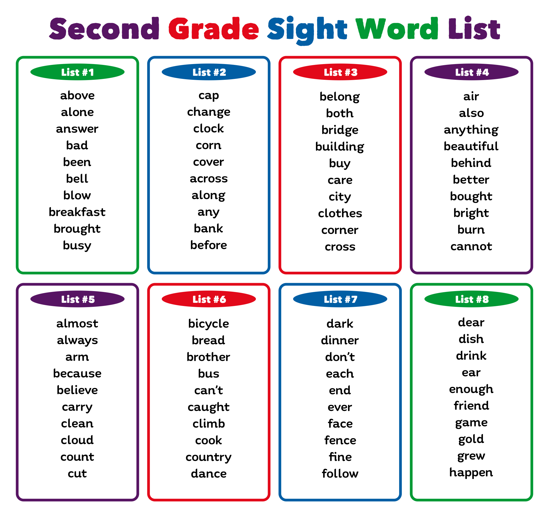 Second Grade Sight Words List - 10 Free Pdf Printables with regard to Second Grade Sight Words Printable