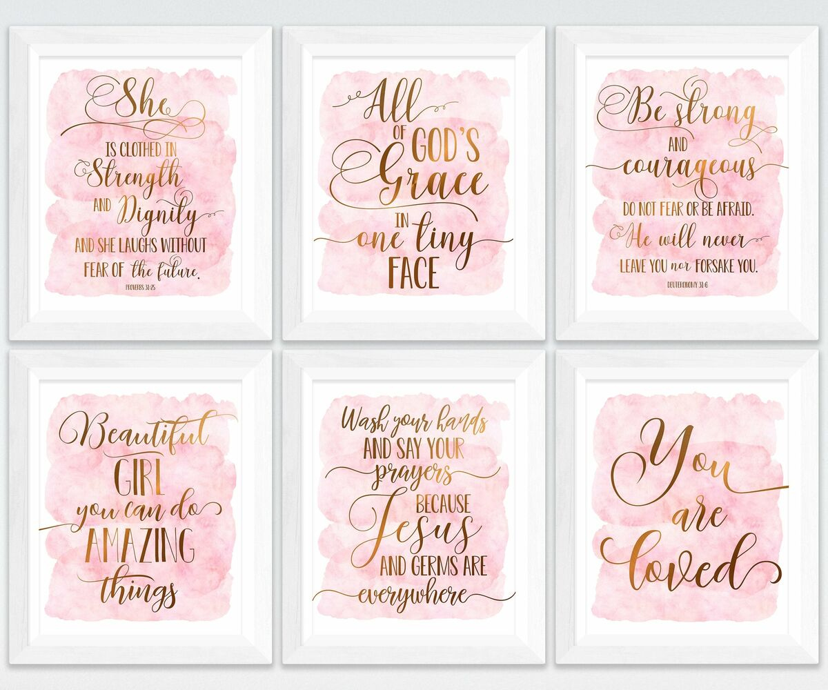 Set Of 6 Nursery Printable Bible Verse Wall Art, Pink Gold Nursery with regard to Bible Verse Wall Decor Printable