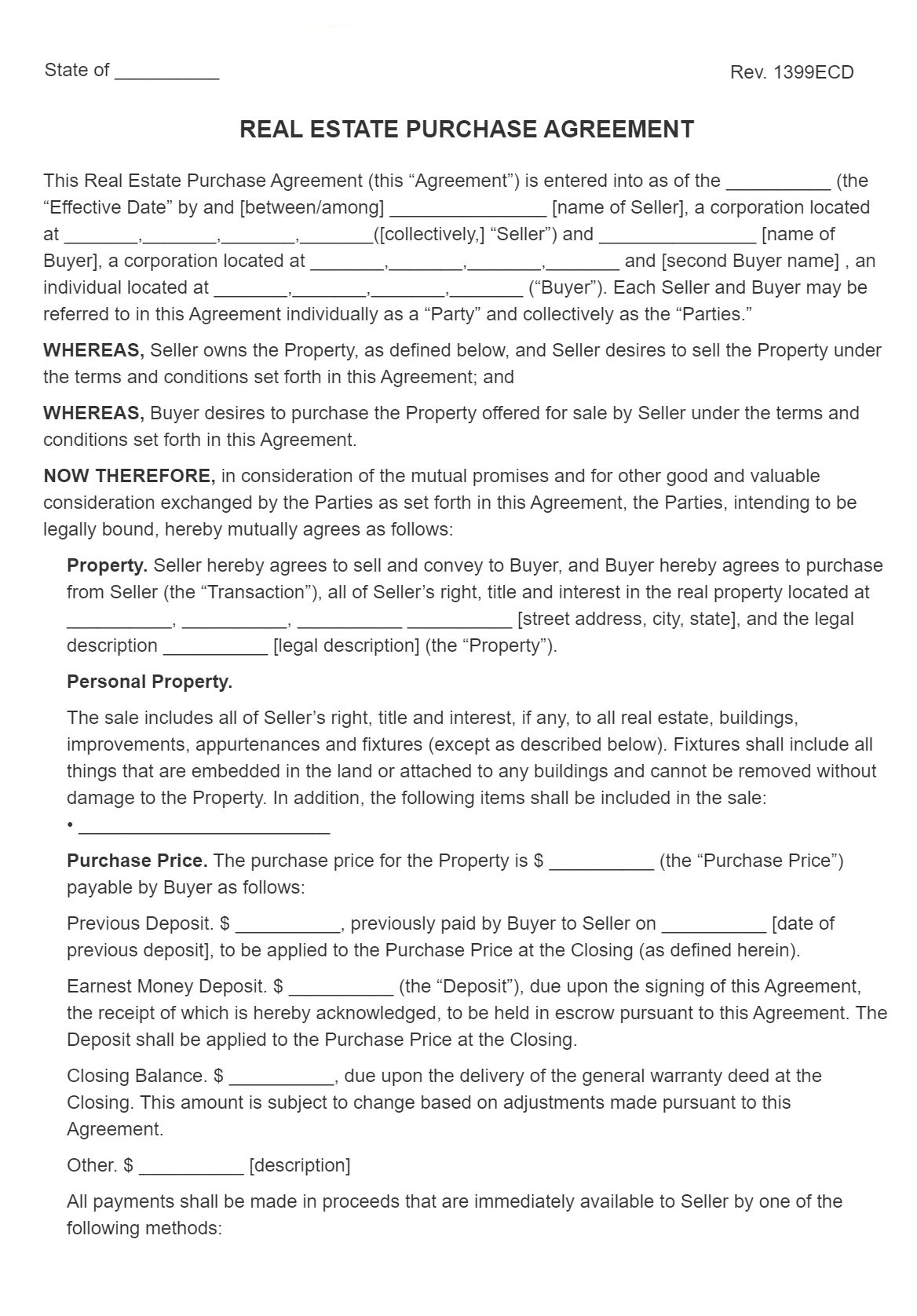 Signsimpli: Real Estate Purchase Agreement regarding Free Printable Real Estate Purchase Agreement