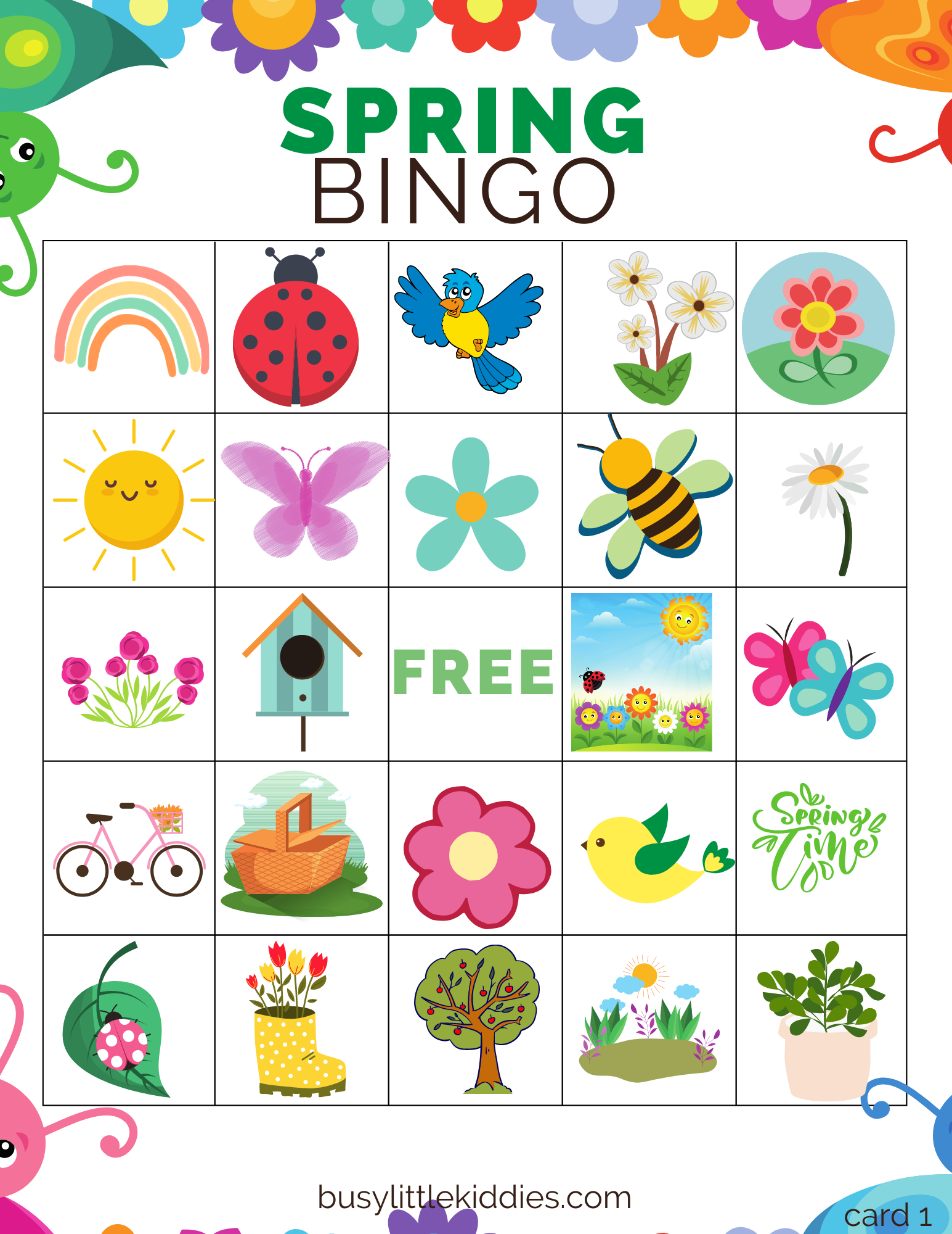 Spring Bingo Free Printable For Kids 4 Players - Busy Little Kiddies pertaining to Free Printable Bingo Cards For Kids