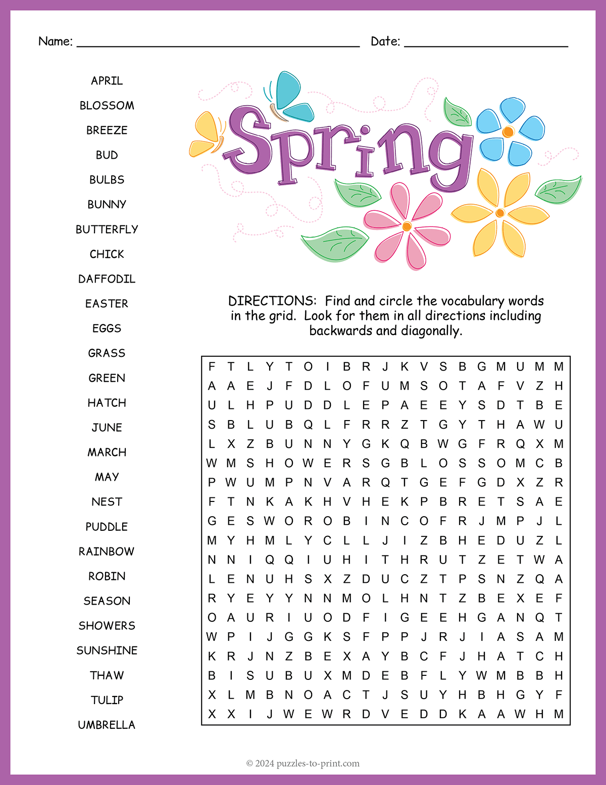 Spring Word Search inside Spring Word Search Printable Free
