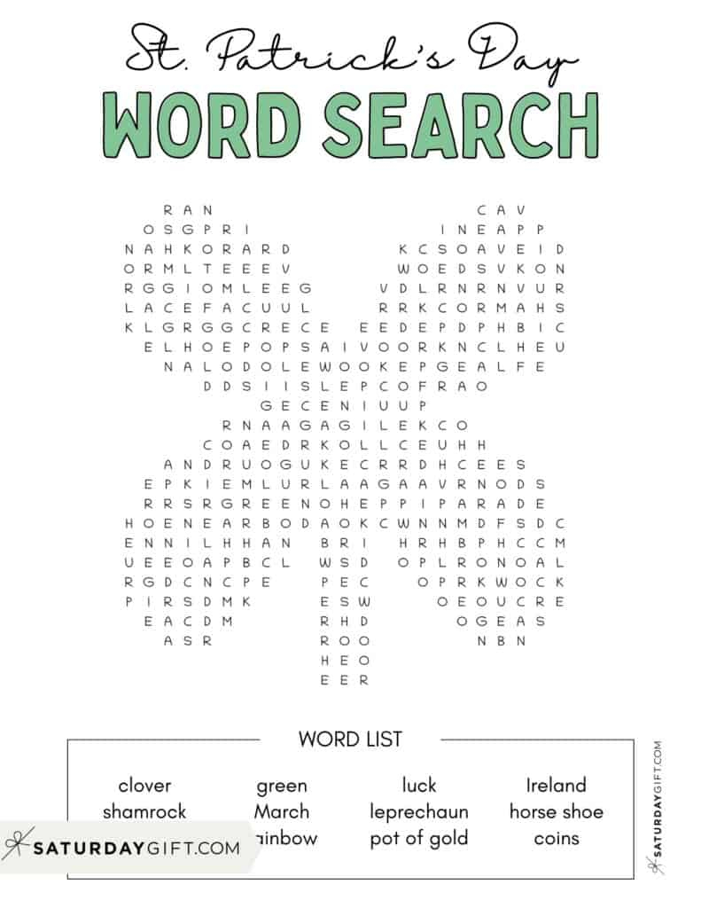 St. Patrick'S Day Word Search - Cute & Free Printables | Saturdaygift for St Patricks Day Word Search Free Printable