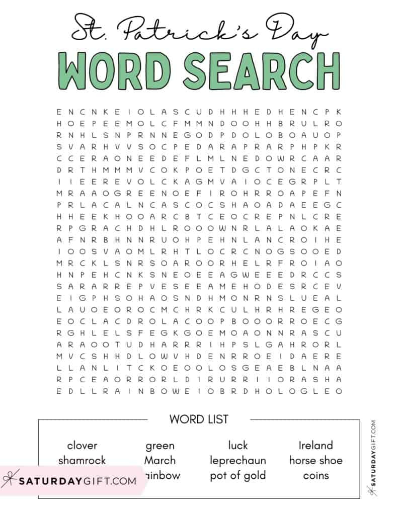 St. Patrick'S Day Word Search - Cute & Free Printables | Saturdaygift in St Patricks Day Word Search Free Printable