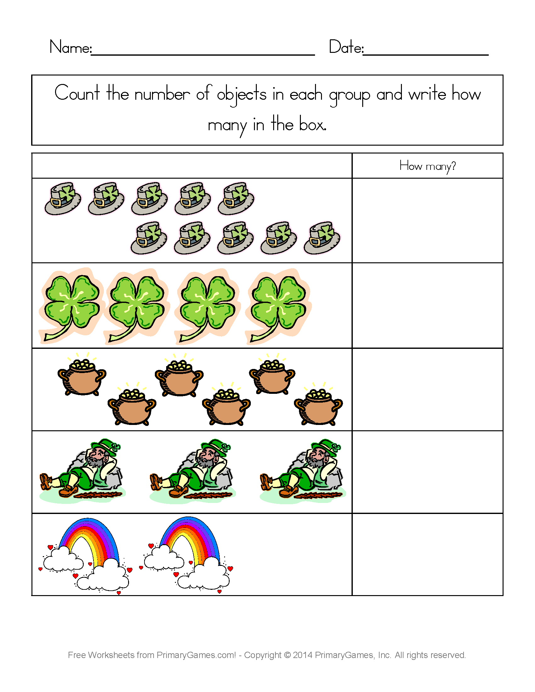 St. Patrick'S Day Worksheets: St. Patrick'S Day Counting Practice in St Patrick'S Day Printable Activities