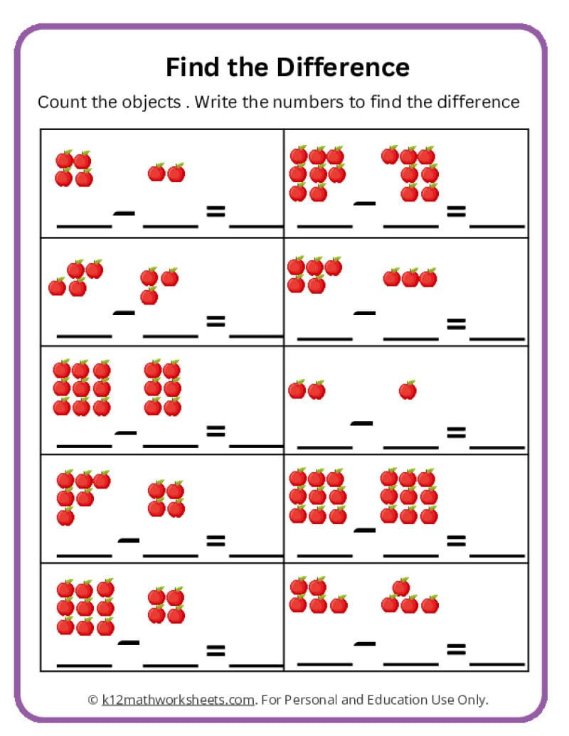 Subtraction Worksheets For Kindergarten regarding Free Printable Math Subtraction Worksheets For Kindergarten
