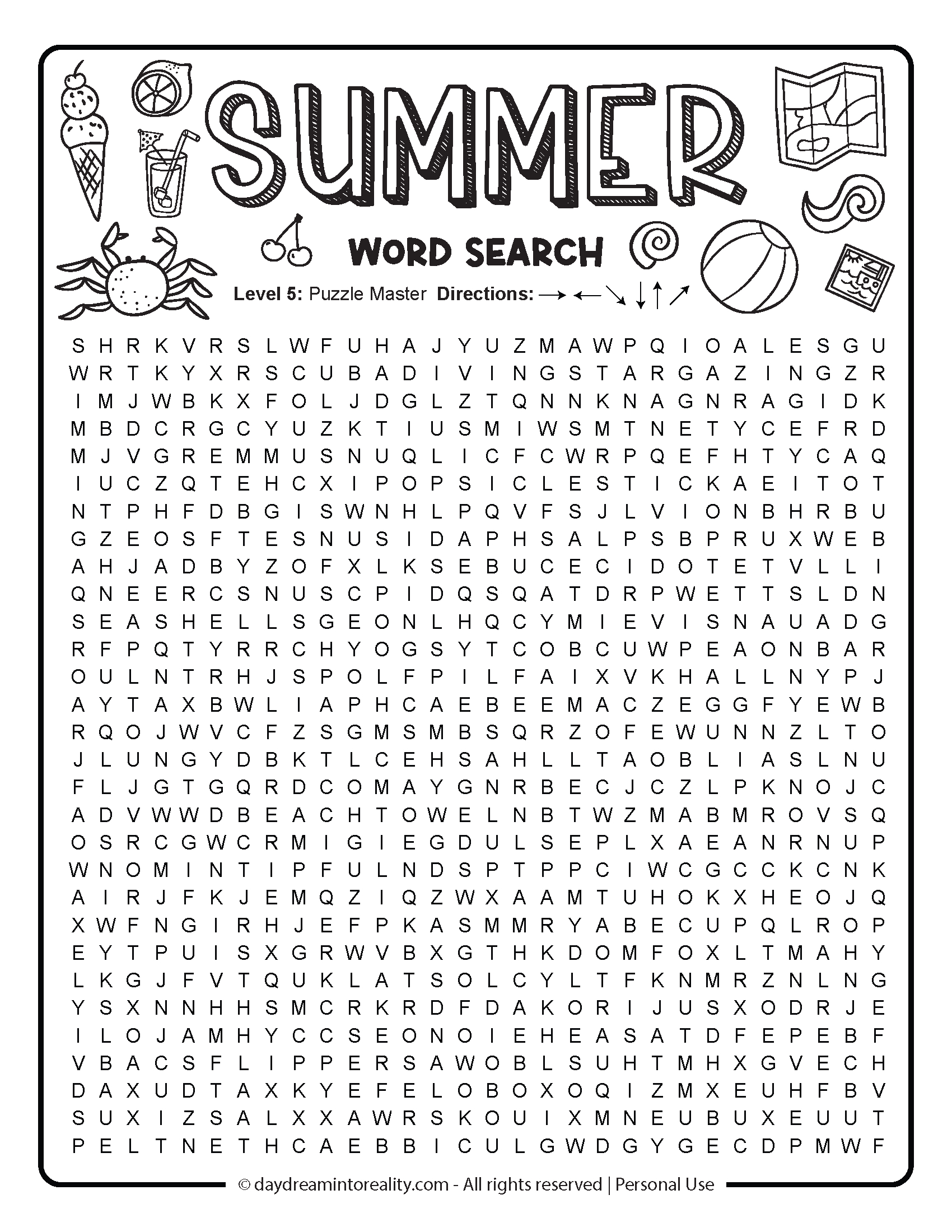 Summer Word Search Free Pdf Printables | 6 Levels Of Difficulty throughout Word Search Puzzle Free Printable