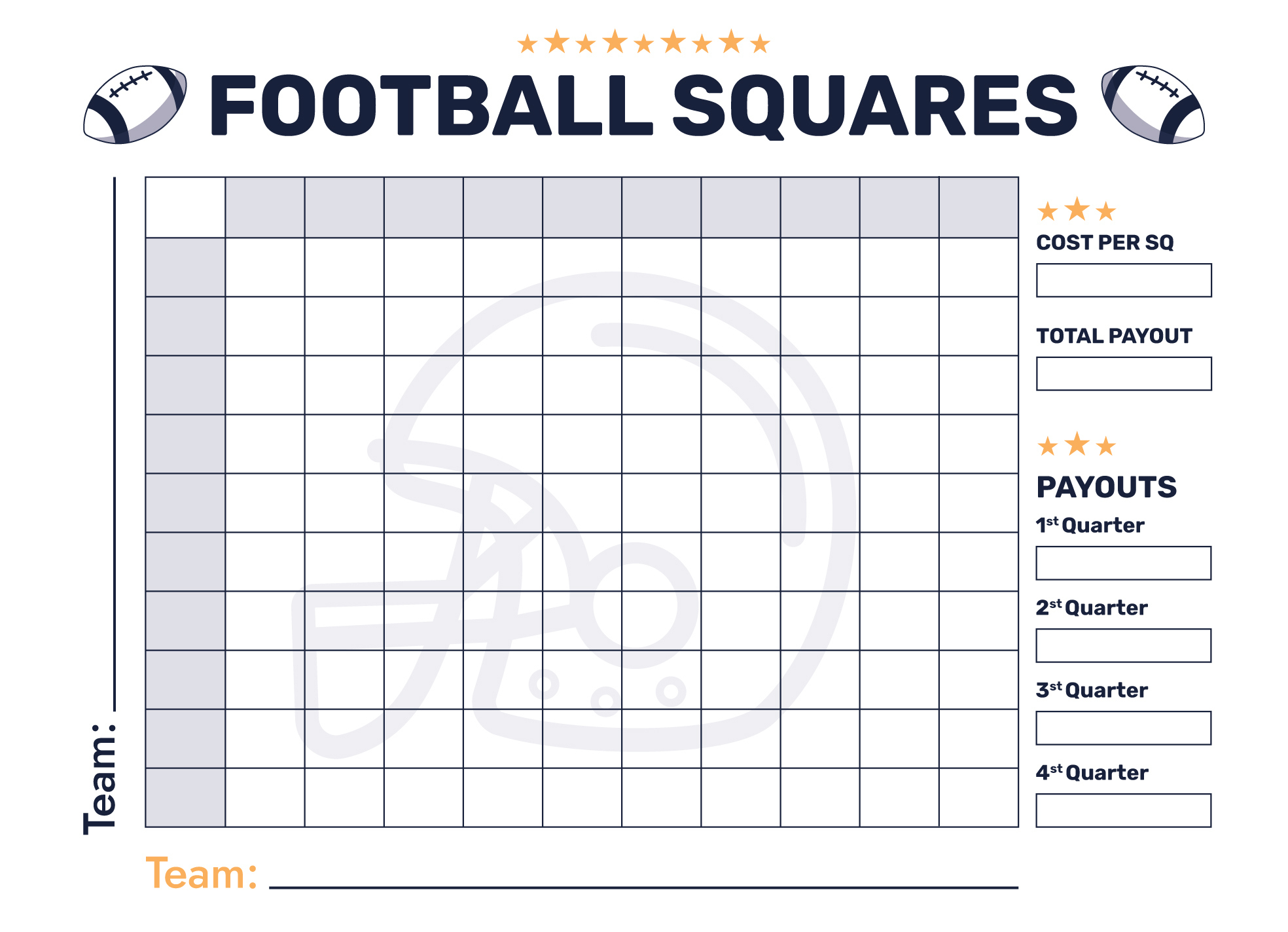 Super Bowl 100 Squares Free Google Docs Template - Gdoc.io for Printable Super Bowl Squares With Numbers