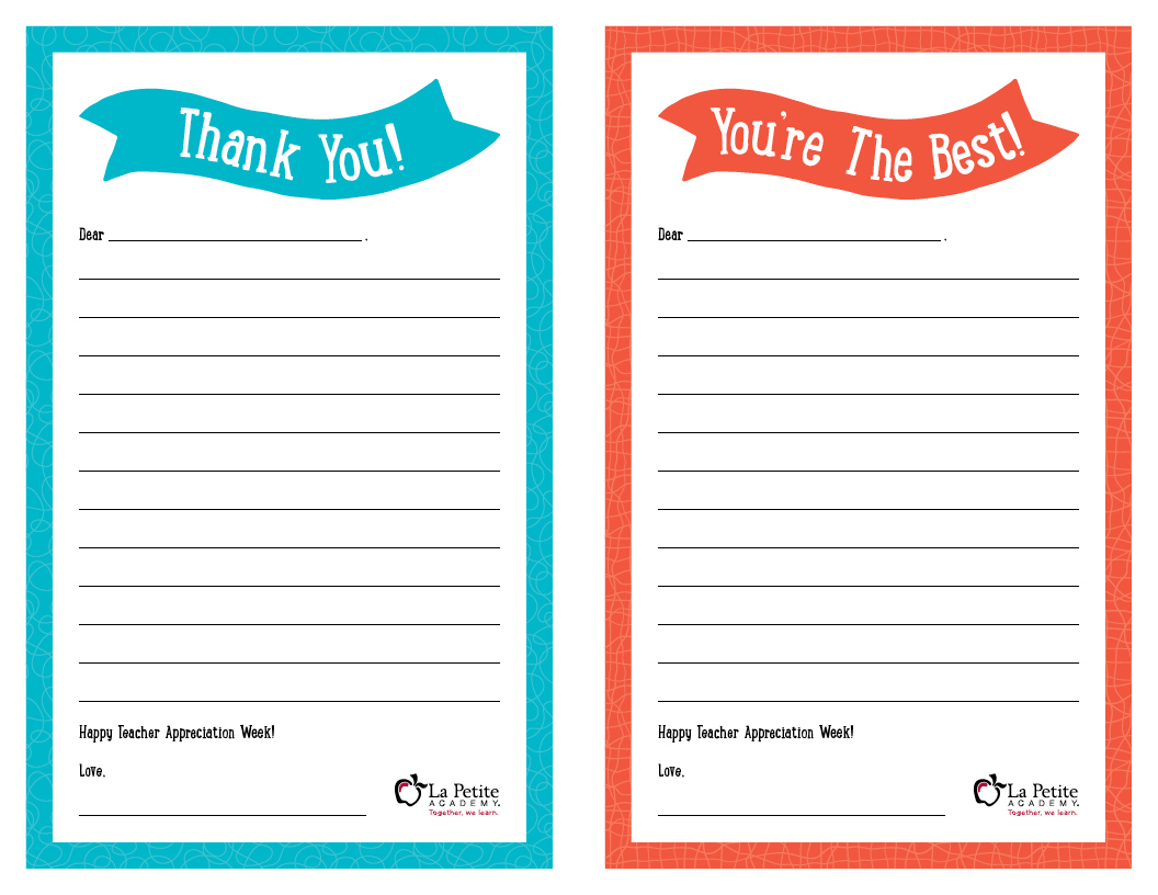 Teacher Appreciation Week – Free Printable “Thank You” Notes | La with regard to Printable Teacher Thank You Note