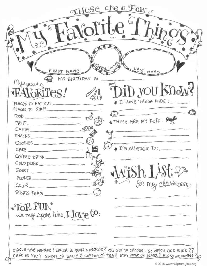 Teacher Favorite Things Questionnaire Printable | Skip To My Lou regarding All About My Teacher Questionnaire Free Printable