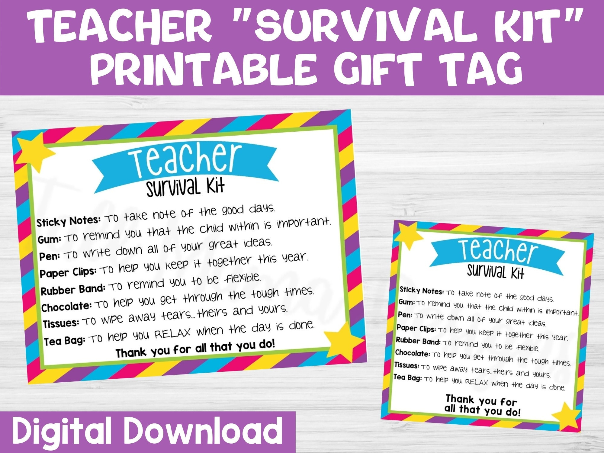 Teacher Survival Kit Printable Gift Tag, First Day Of School Gift with Free Printable Teacher Survival Kit Label Printable