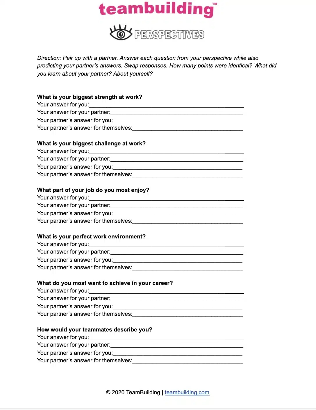 Team Building Worksheets: Free Templates within Printable Team Building Activities For Work