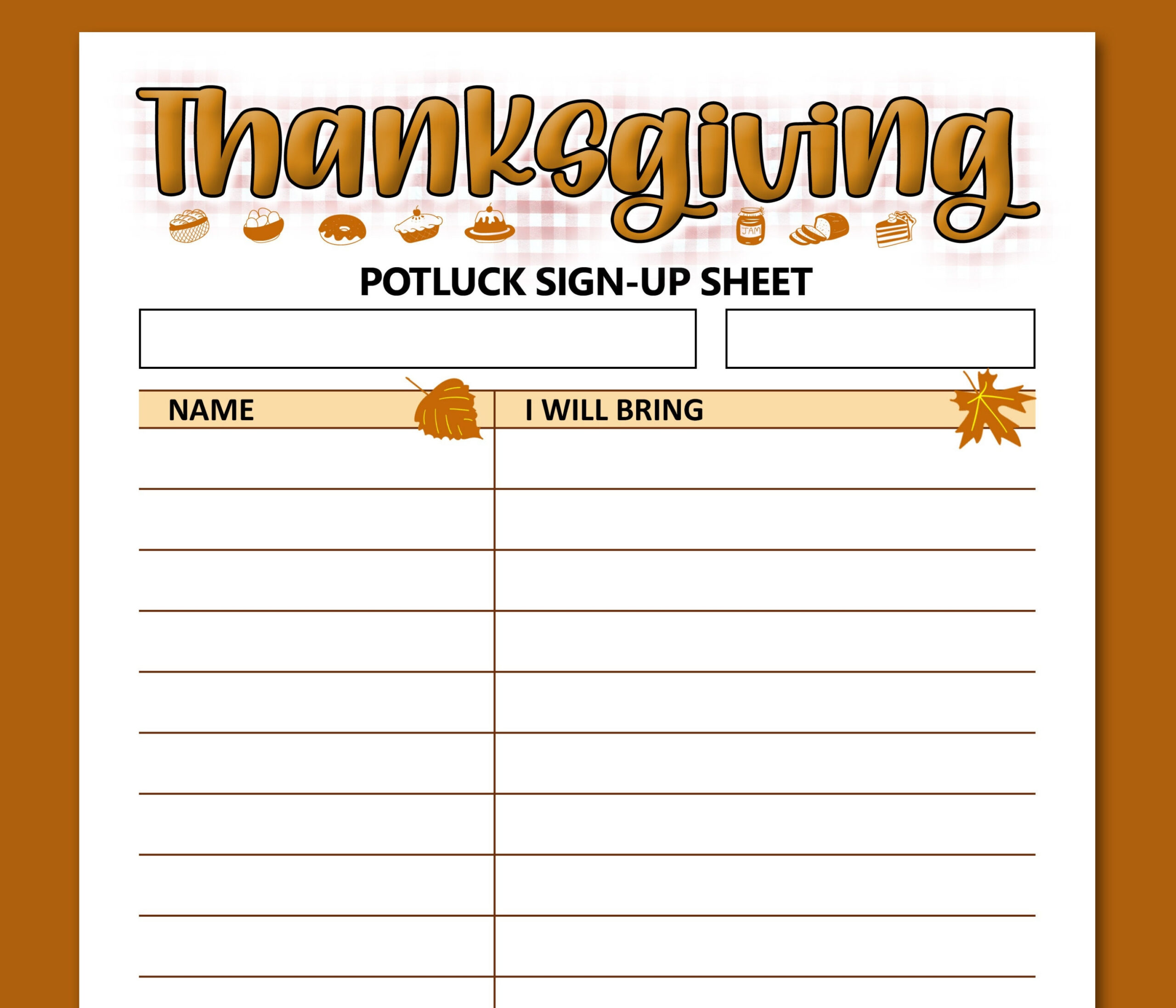 Thanksgiving Potluck Sign Up Sheet Printable Form, Letter Size in Free Printable Thanksgiving Signup Sheet