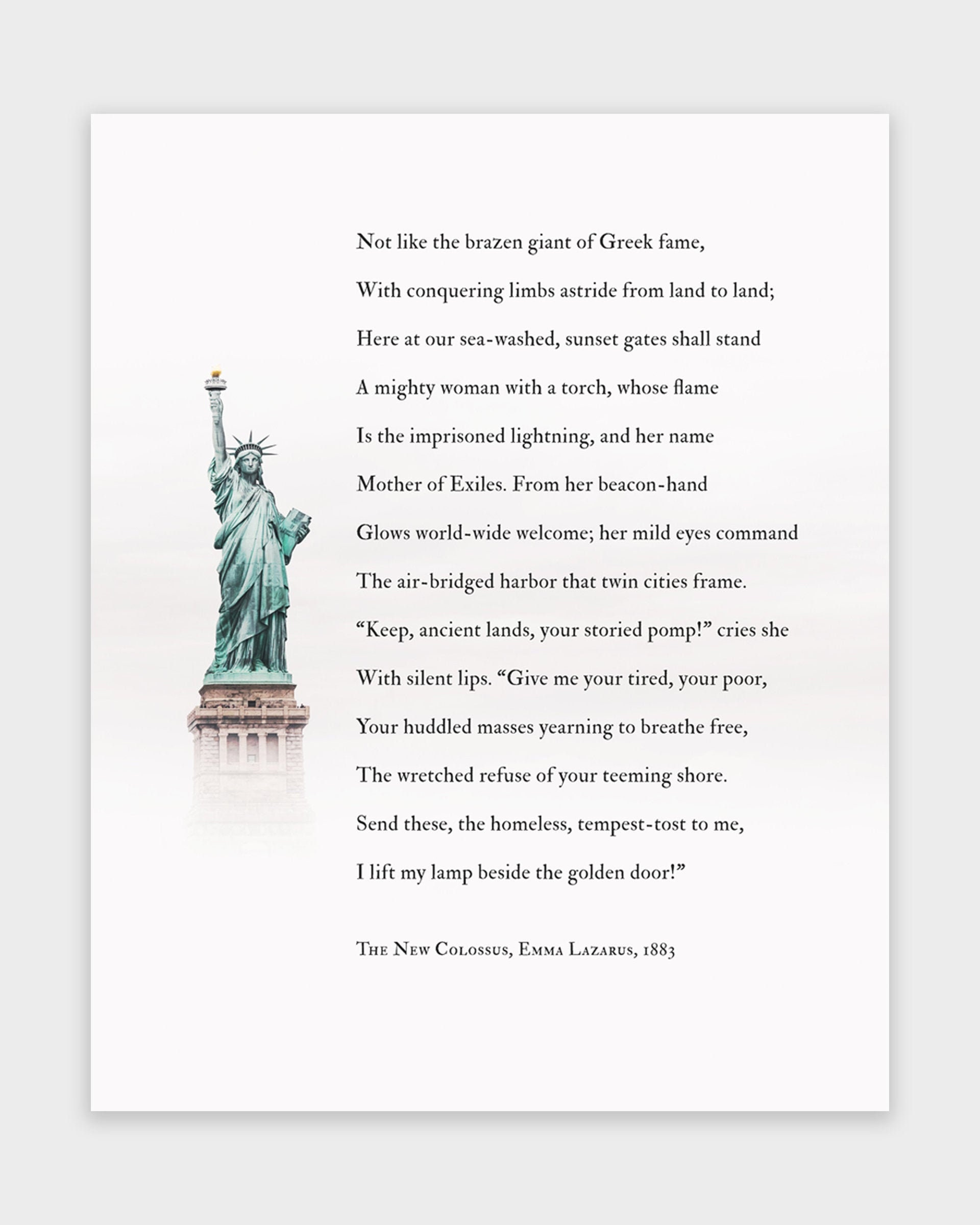The New Colossus Poem Print Citizenship Gift Statue Of Liberty intended for Statue Of Liberty Poem Printable