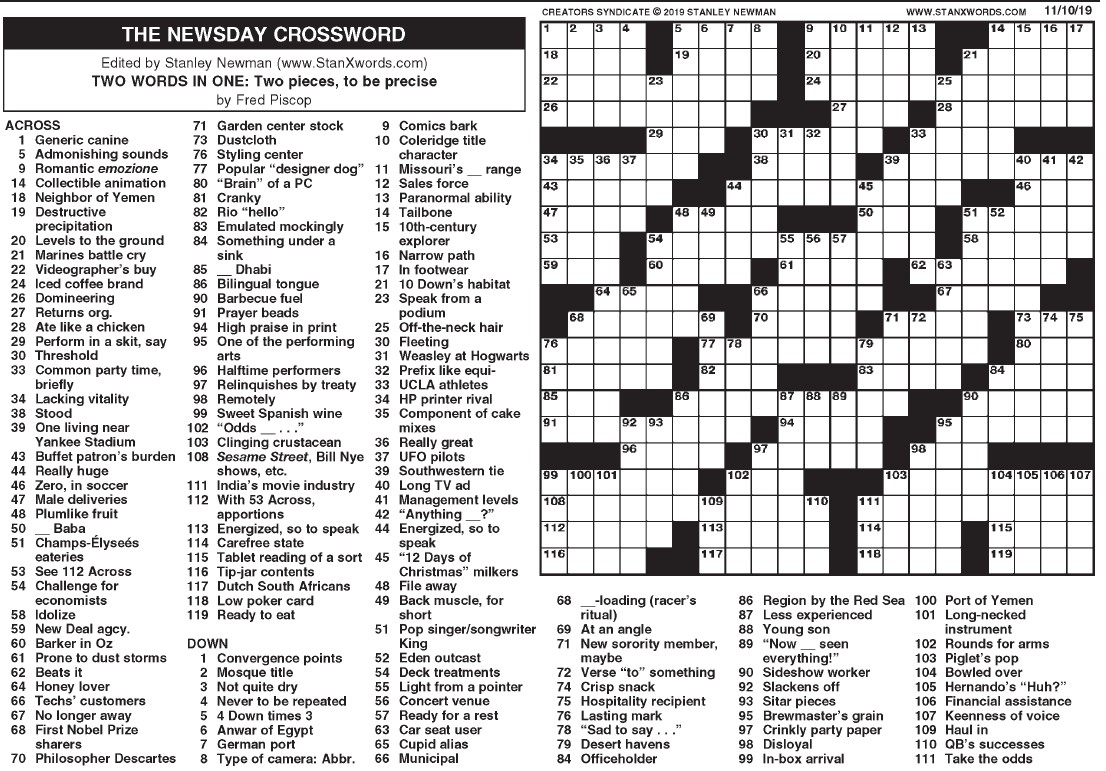 The Newsday Crossword - The Mountain Eagle regarding Newsday Sunday Crossword Printable