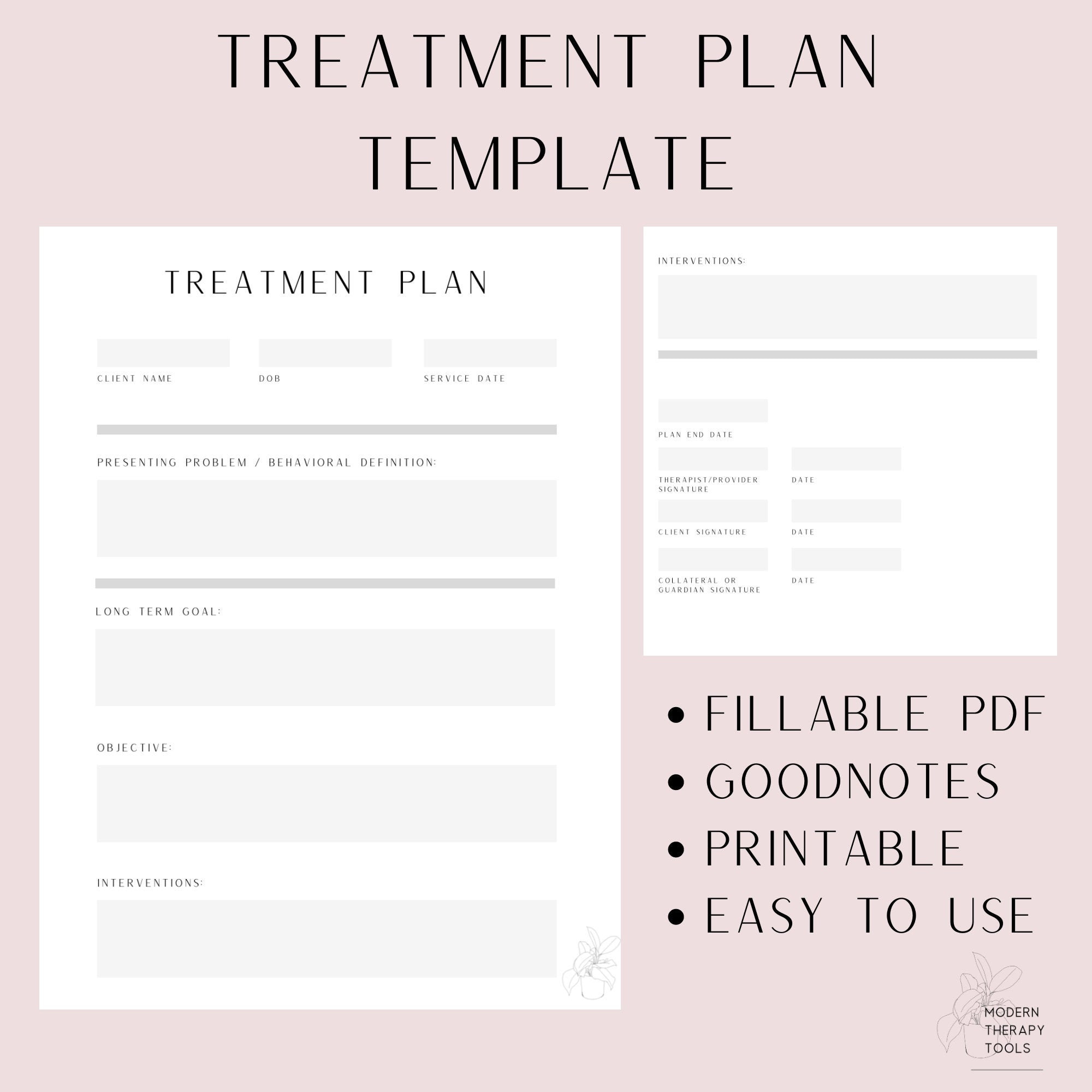 Therapist Sample Treatment Plan Fillable Pdf Template Goodnotes pertaining to Free Printable Counseling Treatment Plan Template