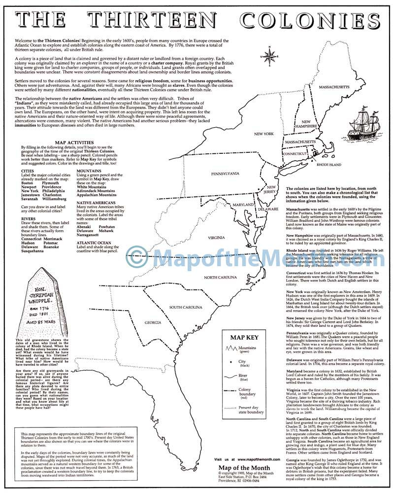 Thirteen (13) Colonies Map with regard to Map Of 13 Original Colonies Printable
