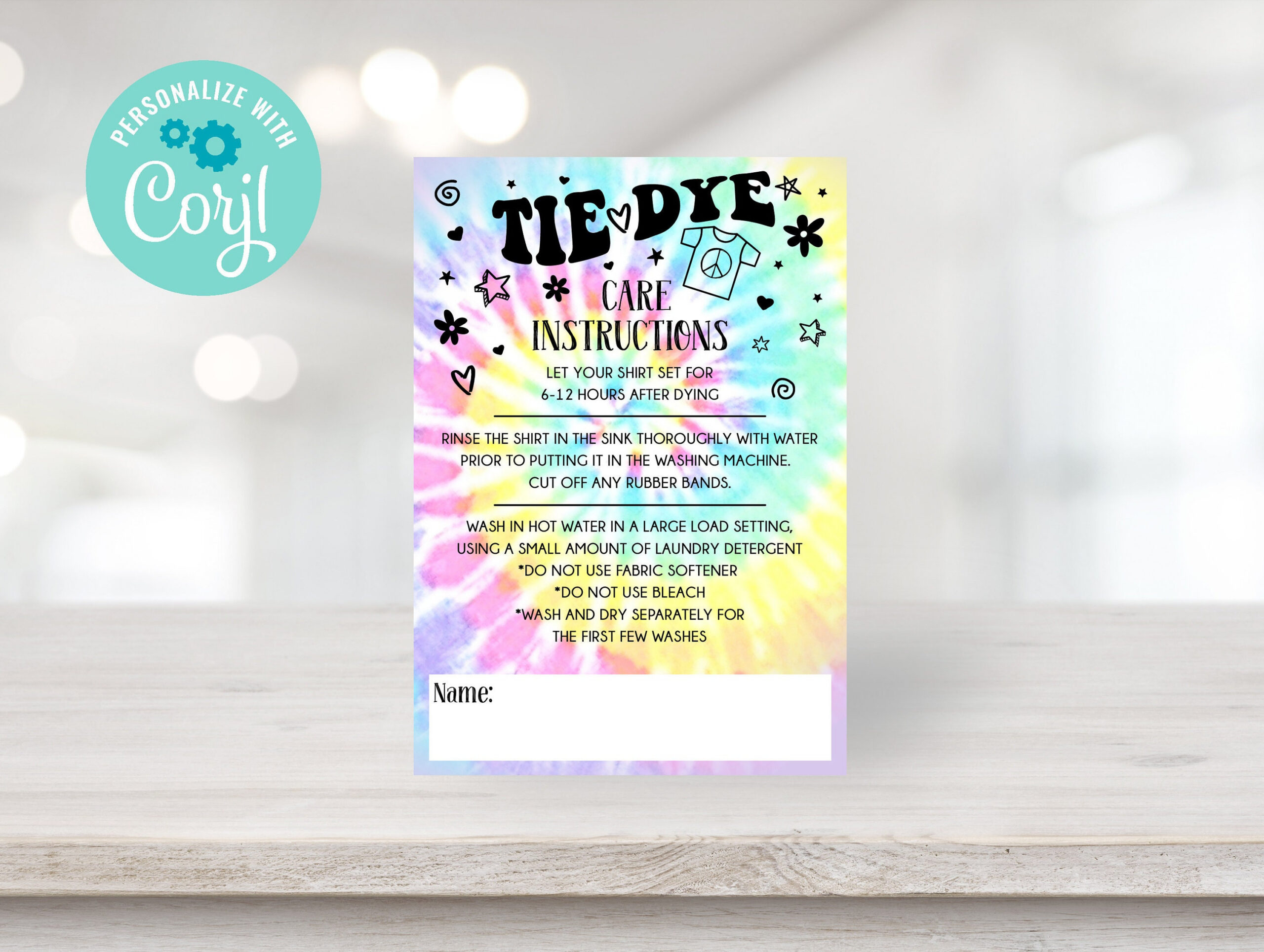 Tie Dye Party Wash Instruction Card Template / Tie Dye T-Shirt pertaining to Tie Dye Washing Instructions Printable