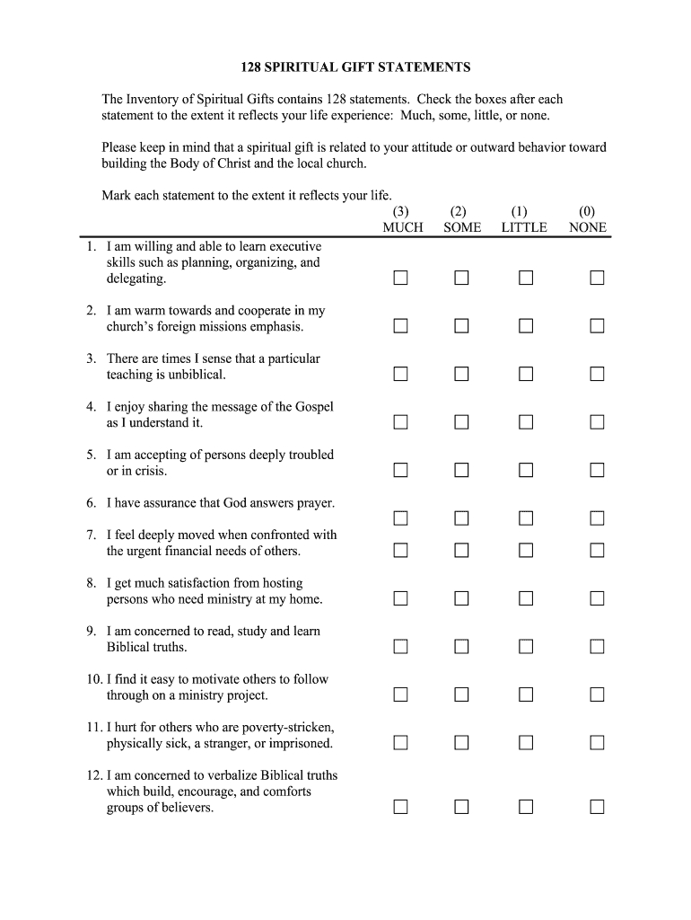 Tn First Baptist Concord 128 Spiritual Form - Fill Online with regard to Spiritual Gifts Test Free Printable