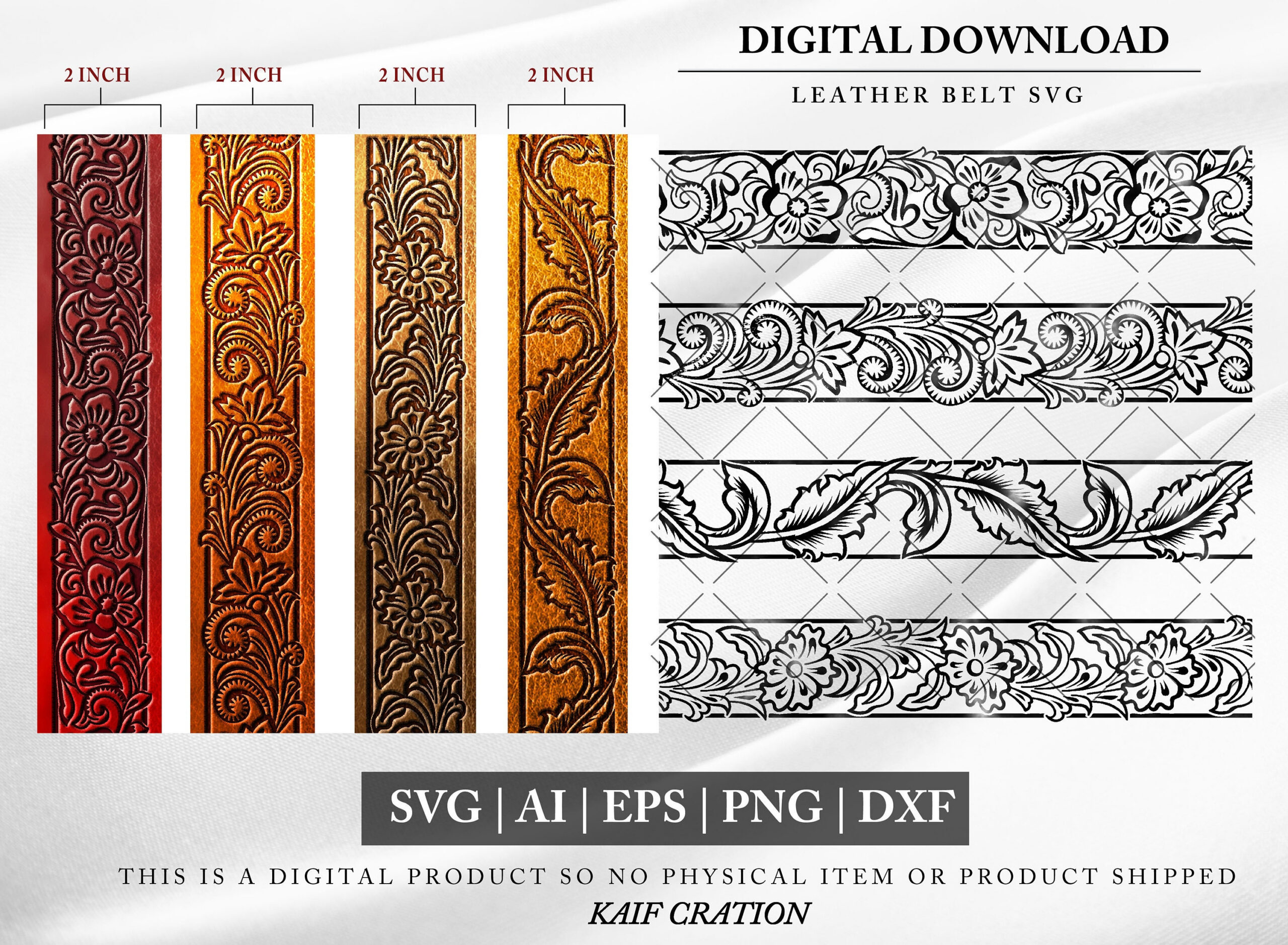 Tooled Leather Belt Swirls Pattern Svg: Western Scroll Border within Downloadable Free Printable Leather Belt Tooling Patterns