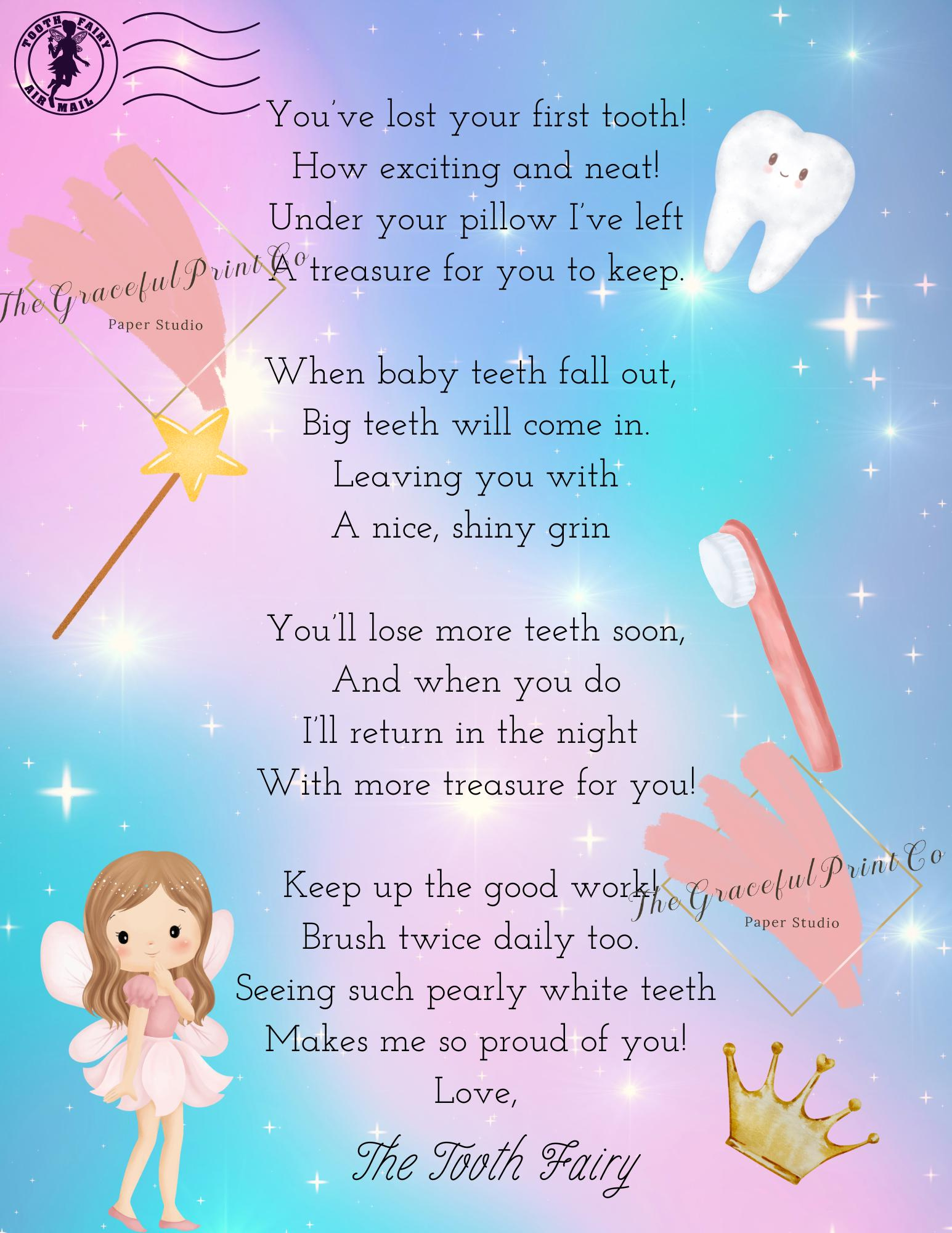 Tooth Fairy Letter; First Tooth, Fairy Letter Printable Download within Note From Tooth Fairy Printable