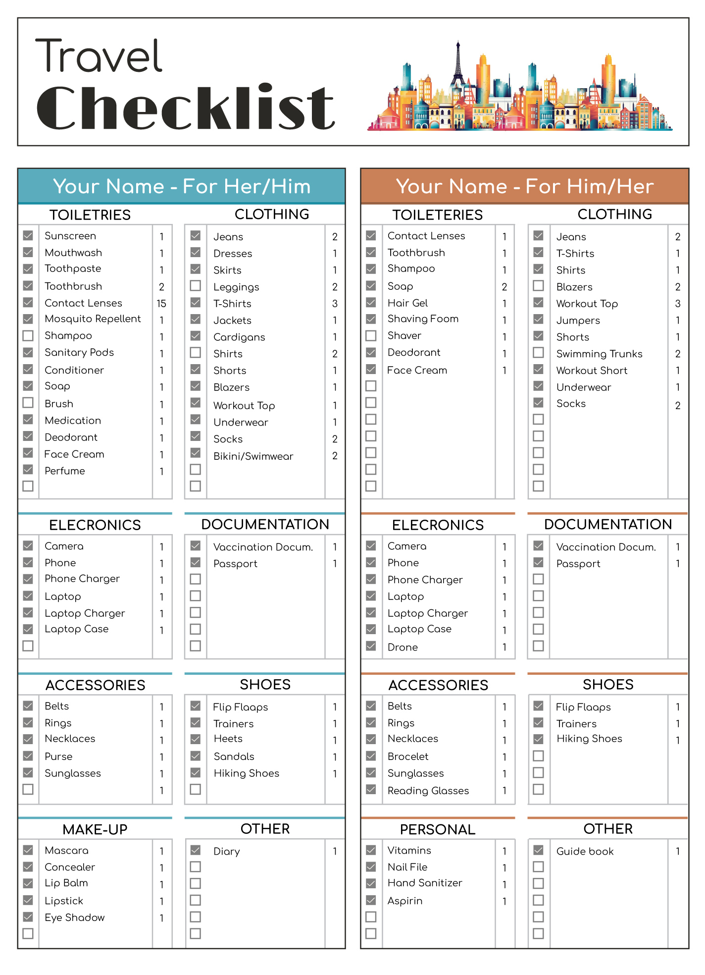 Travel Checklist Free Google Sheets & Excel Template - Gdoc.io throughout Free Printable Packing List For Vacation