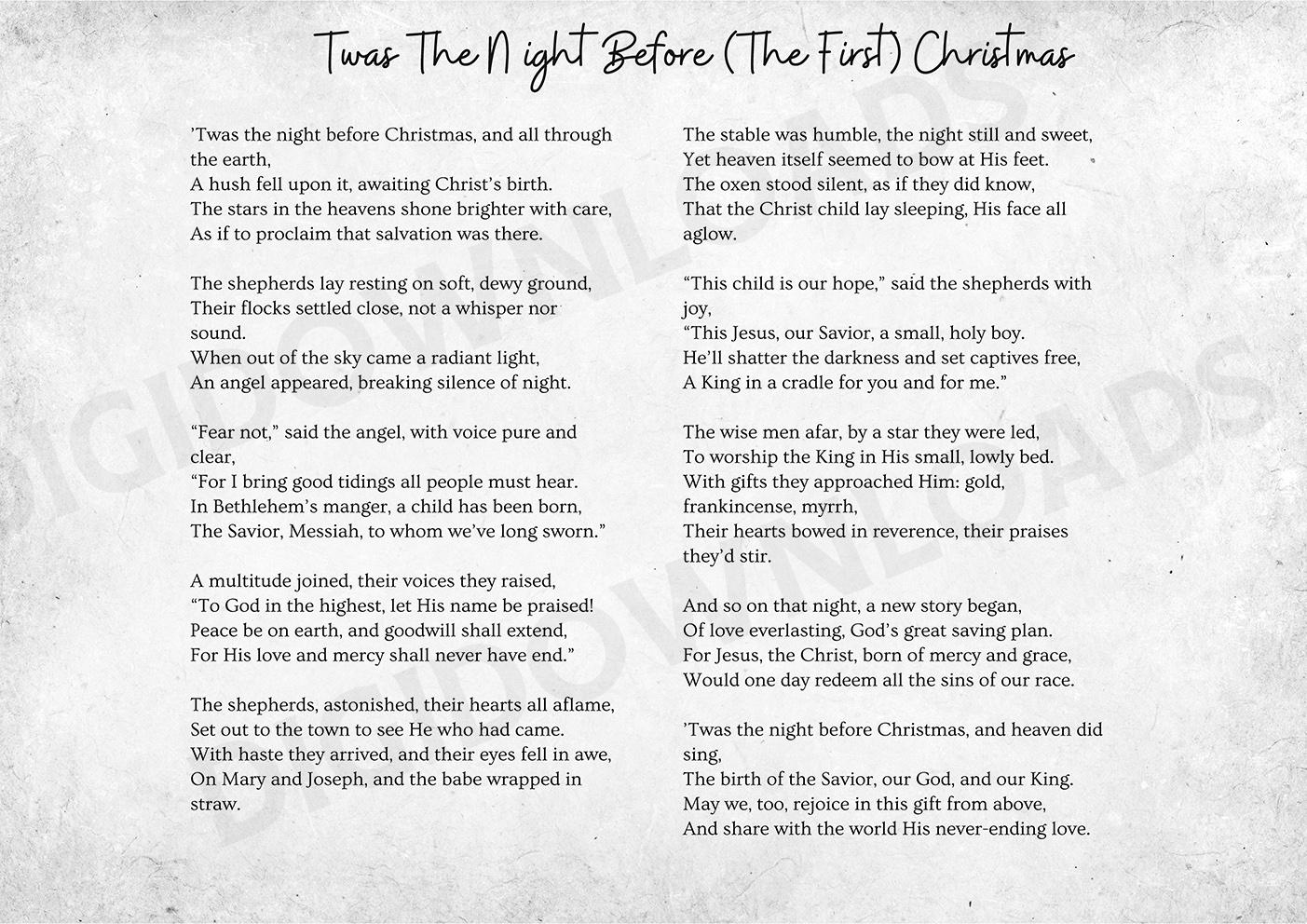 Twas The Night Before (The First) Christmas - Christian Print, Poem,Wall Art,Prayer,Bible Verse,Inspirational Quote,Printable,Download regarding Twas the Night Before Christmas Christian Version Printable